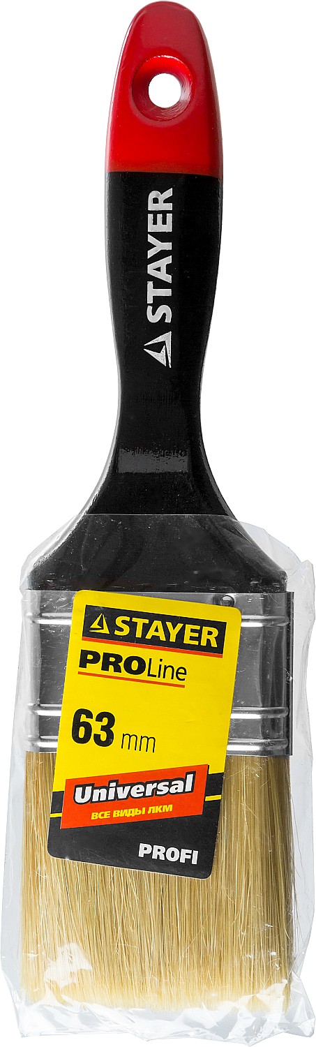 STAYER Universal, 63 мм, 2.5″, светлая, натуральная щетина, деревянная ручка, все виды ЛКМ, плоская кисть, Professional (0104-063) — фото 3
