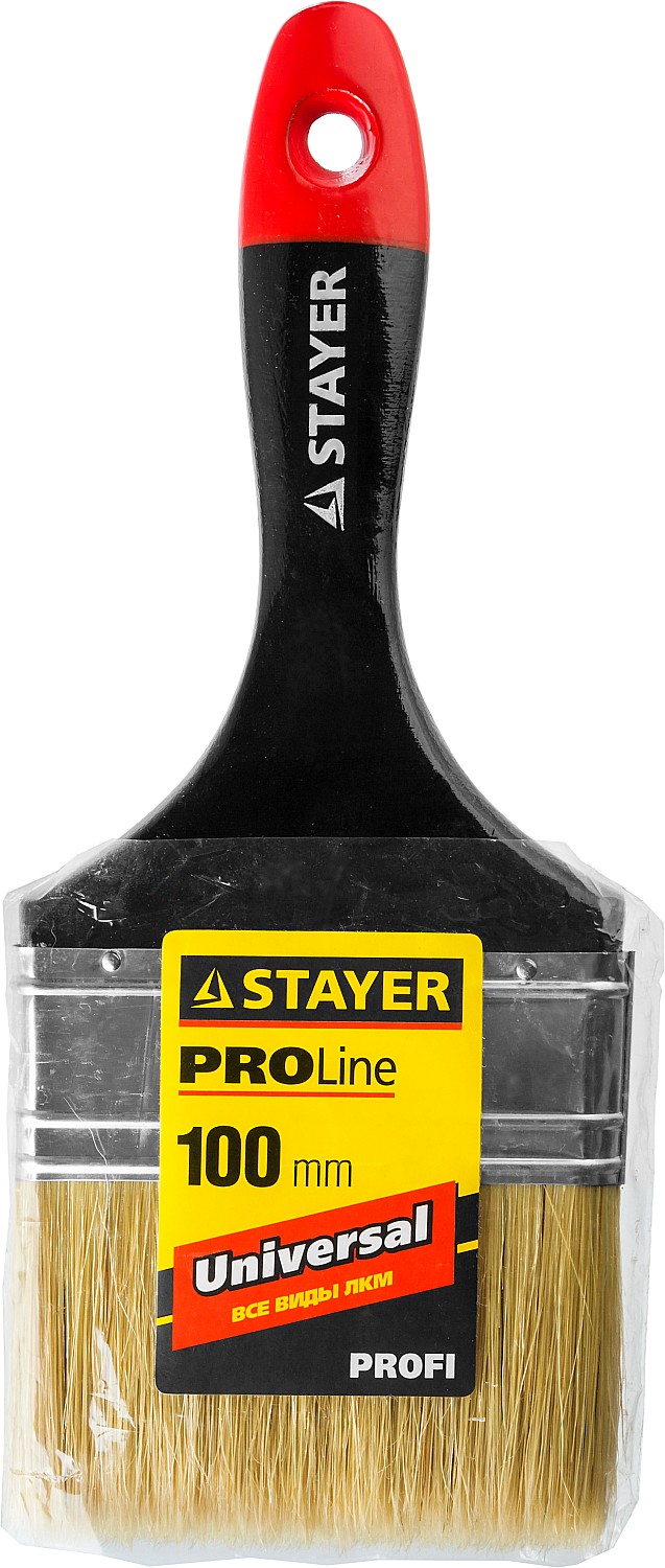 STAYER Universal, 100 мм, 4″, светлая, натуральная щетина, деревянная ручка, все виды ЛКМ, плоская кисть, Professional (0104-100) — фото 3