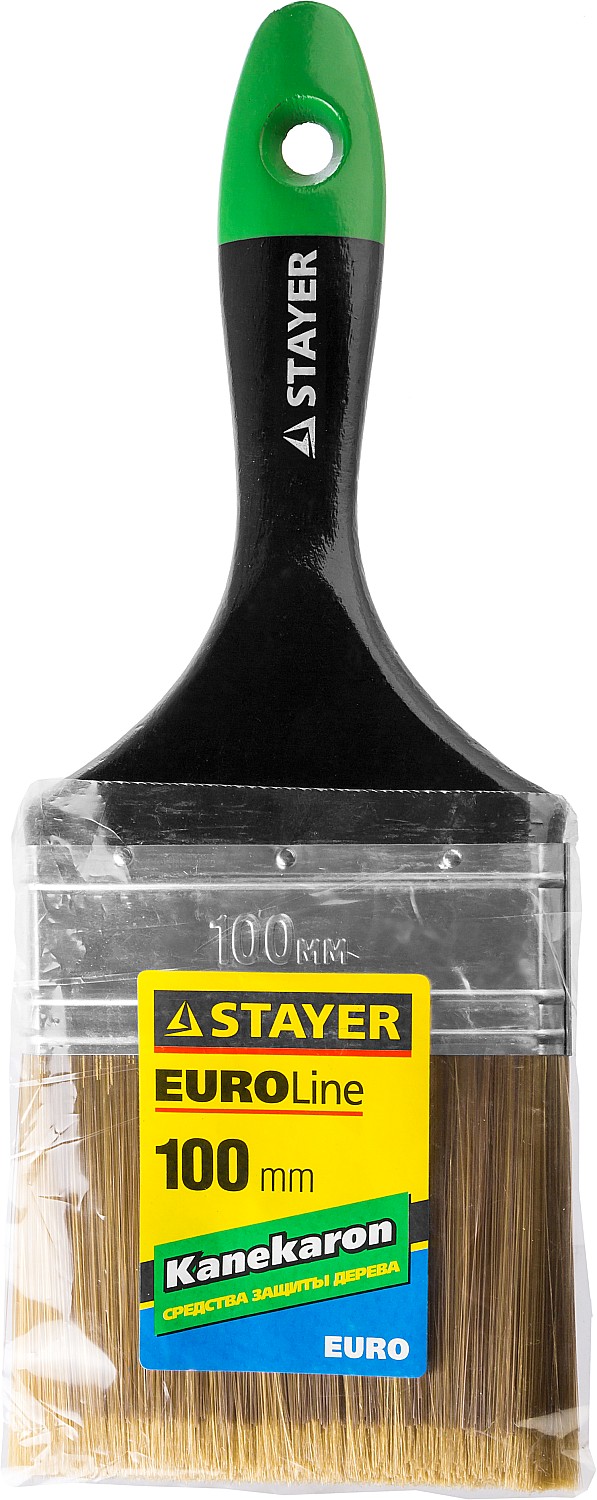 STAYER KANEKARON-EURO, 100 мм, 4″, искусственная щетина, деревянная ручка, для высокотекучих ЛКМ, плоская кисть (0106-100) — фото 2