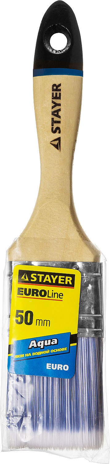 STAYER AQUA, 50 мм, 2″, искусственная щетина, деревянная ручка для воднодисперсионных и акриловых ЛКМ, плоская кисть (01062-050) — фото 2