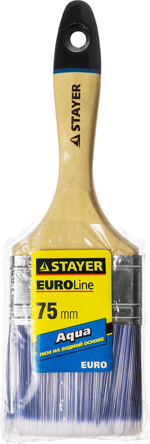 STAYER AQUA, 75 мм, 3″, искусственная щетина, деревянная ручка для воднодисперсионных и акриловых ЛКМ, плоская кисть (01062-075) — фото 2