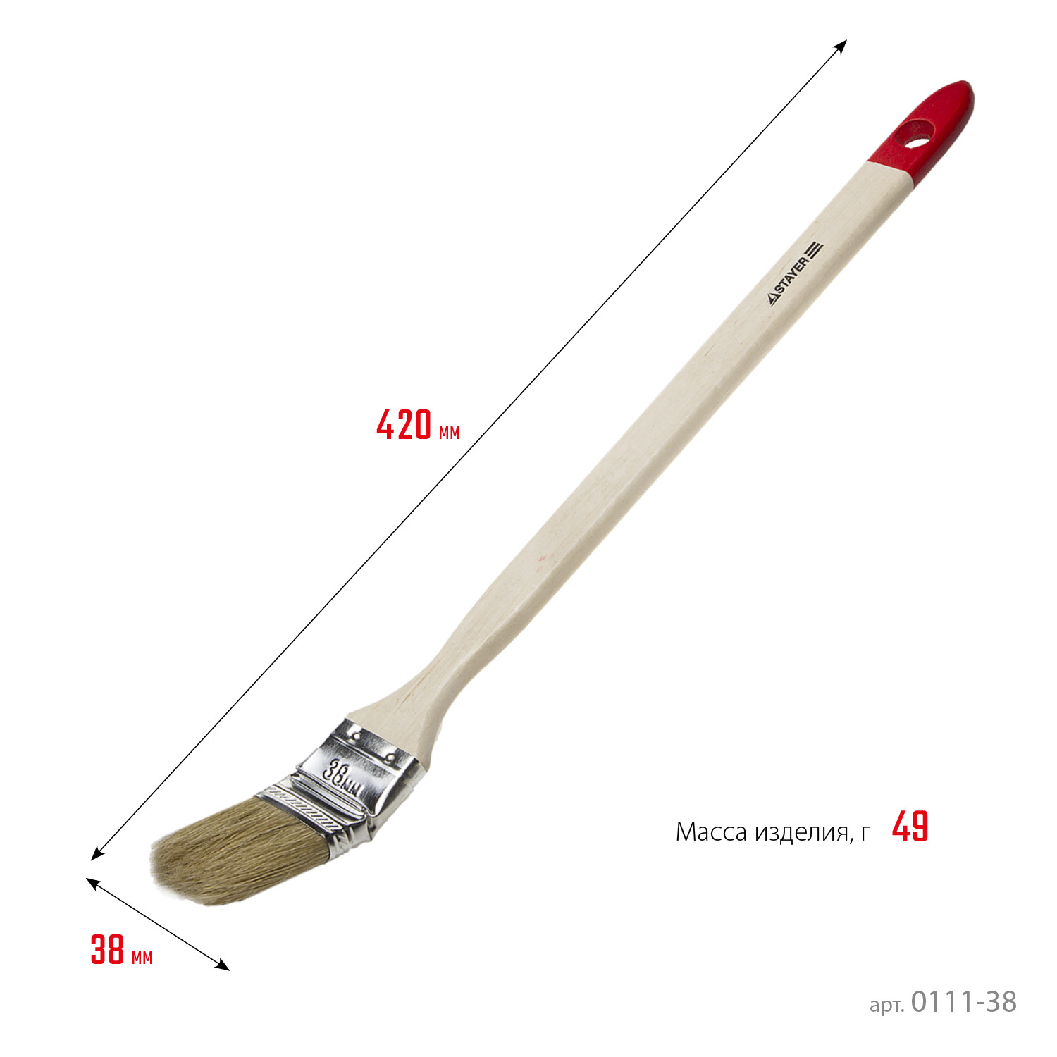 STAYER UNIVERSAL, 38 мм, 1.5″, светлая натуральная щетина, деревянная ручка, все виды ЛКМ, радиаторная кисть (0111-38) — фото 3