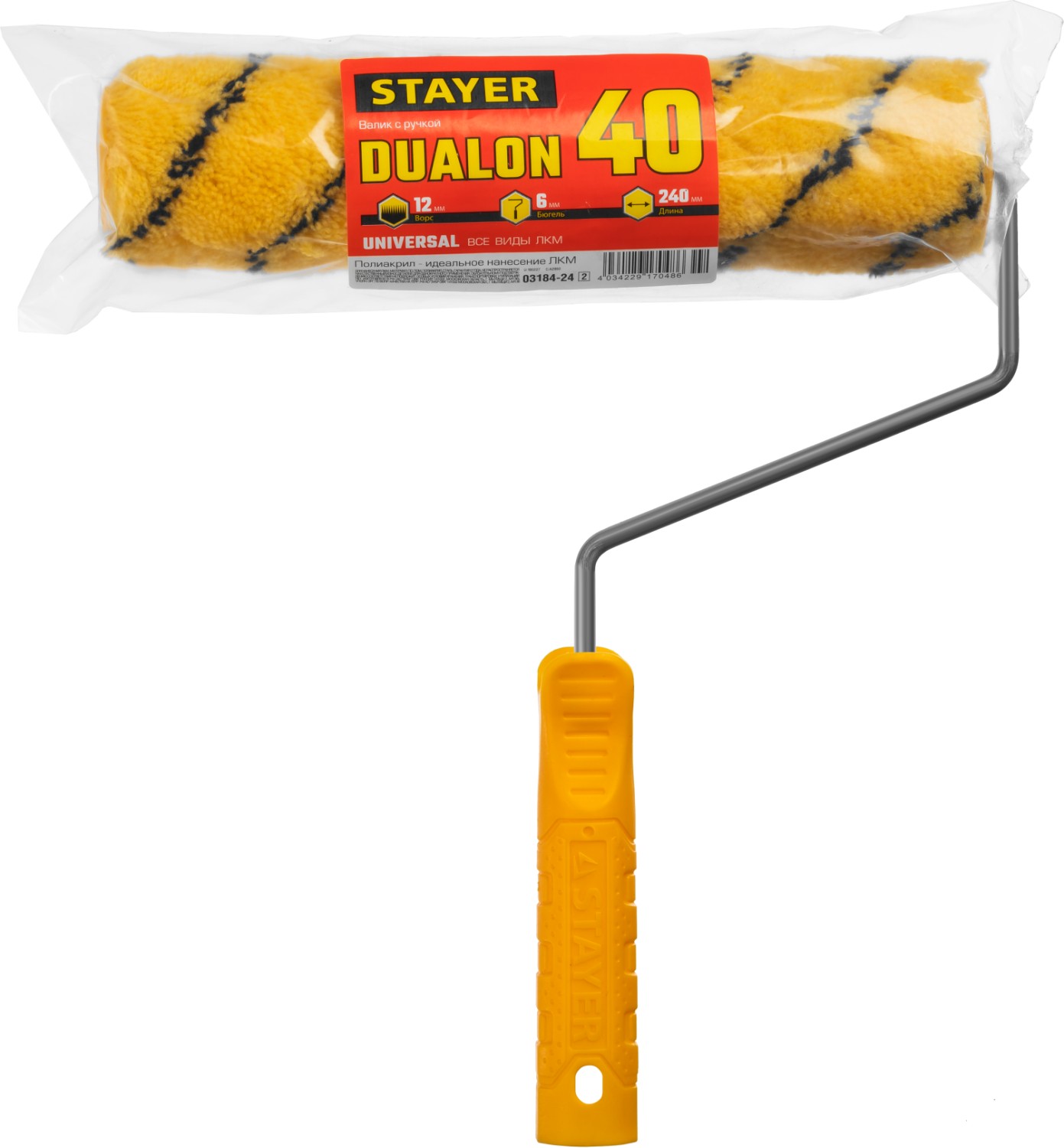 STAYER DUALON, 40 х 240 мм, бюгель 6 мм, ворс 12 мм, полиакрил, все виды ЛКМ, малярный валик (03184-24) — фото 3