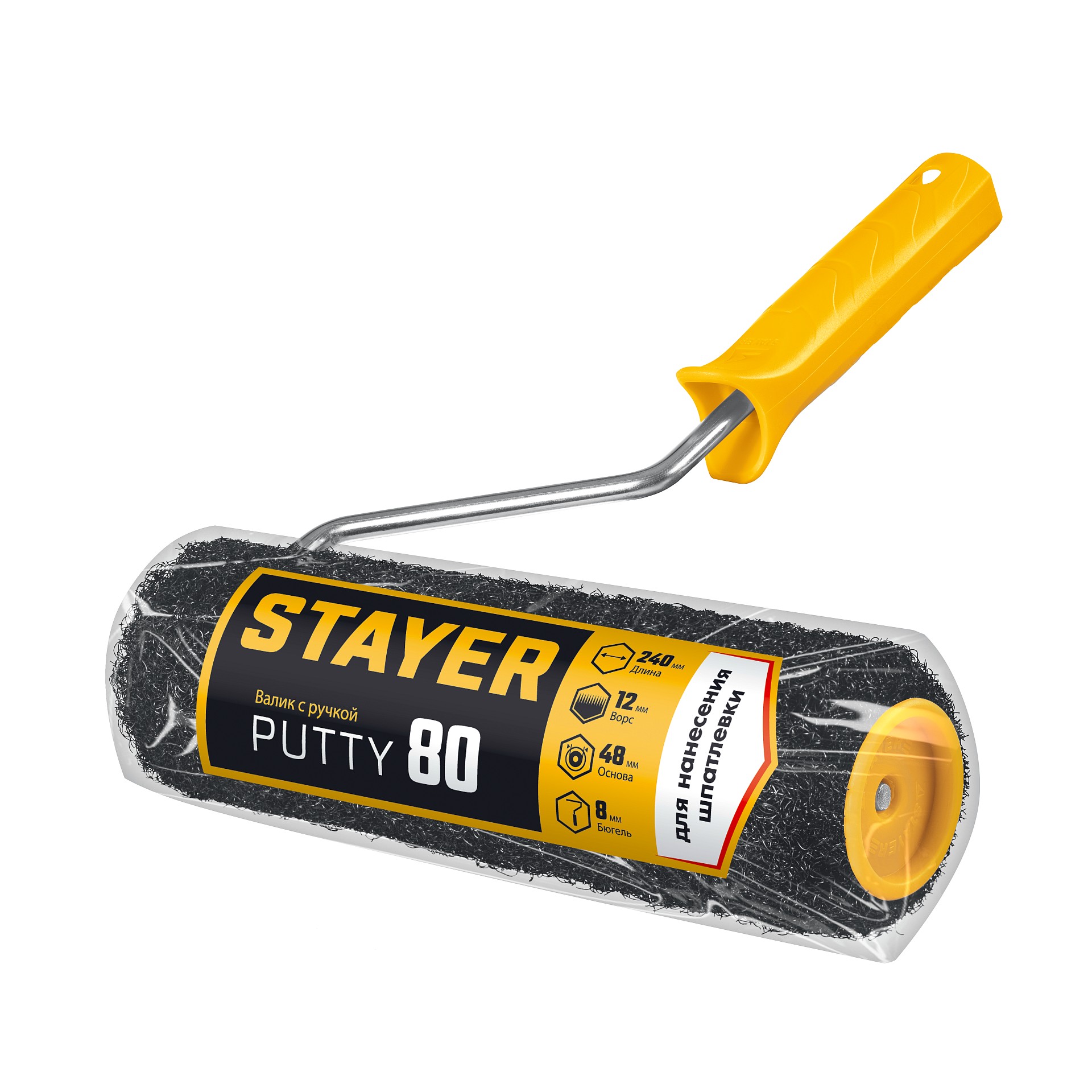 STAYER PUTTY 80 мм, 240 мм, 8 мм ручка, валик для шпатлевки, PROFESSIONAL (03642-24) — фото 5