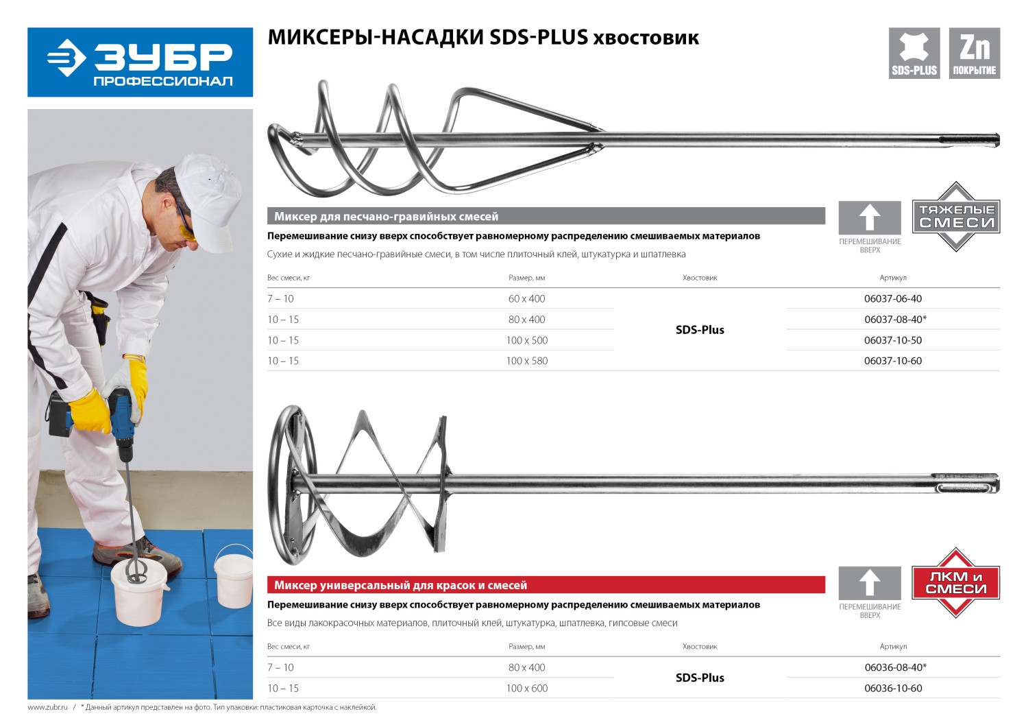 ЗУБР 60 x 400 мм, SDS+, миксер для песчано-гравийных смесей, Профессионал (06037-06-40) — фото 5