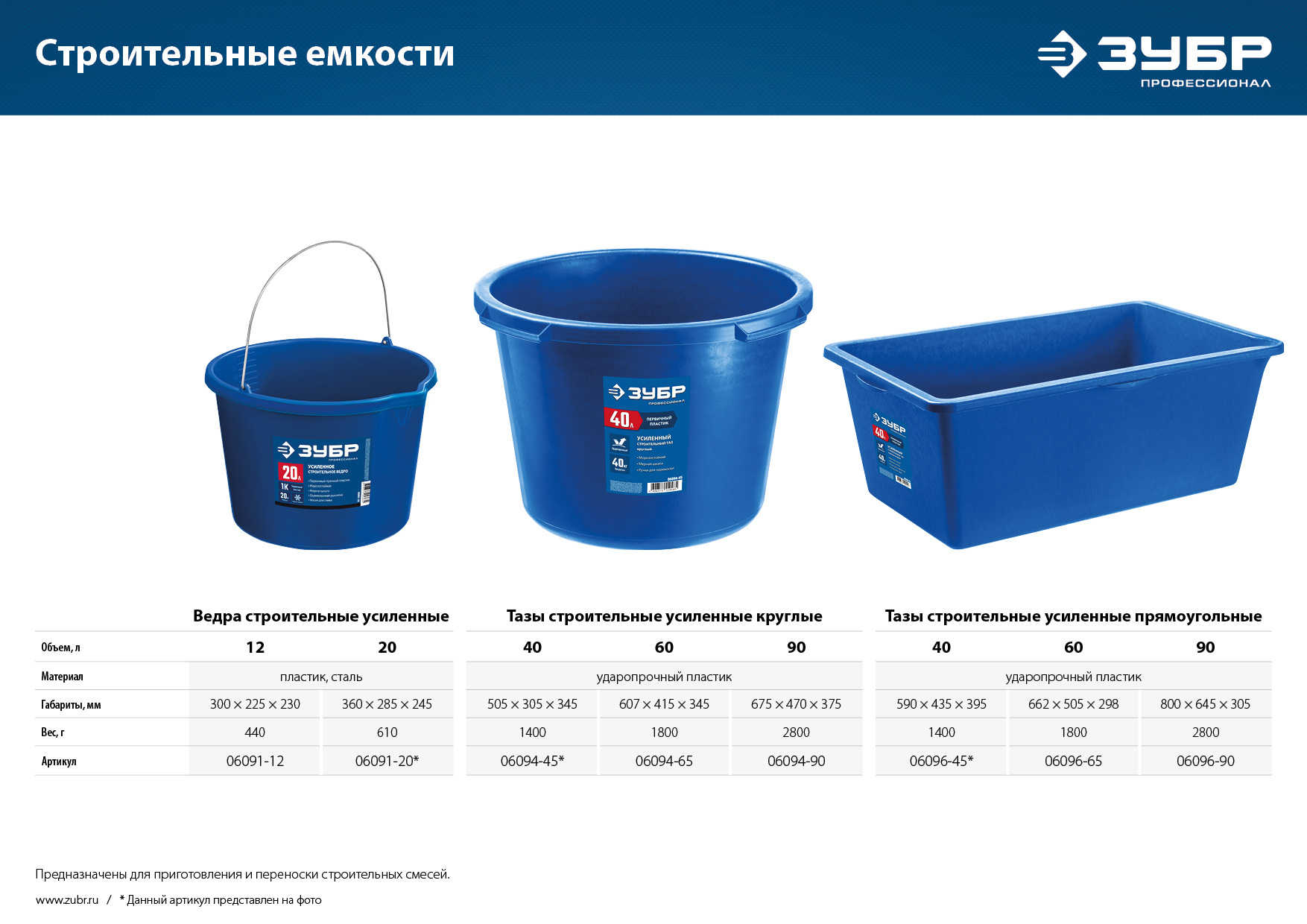 ЗУБР 90 л, первичный высокопрочный пластик, усиленный прямоугольный строительный таз (06096-90) — фото 9