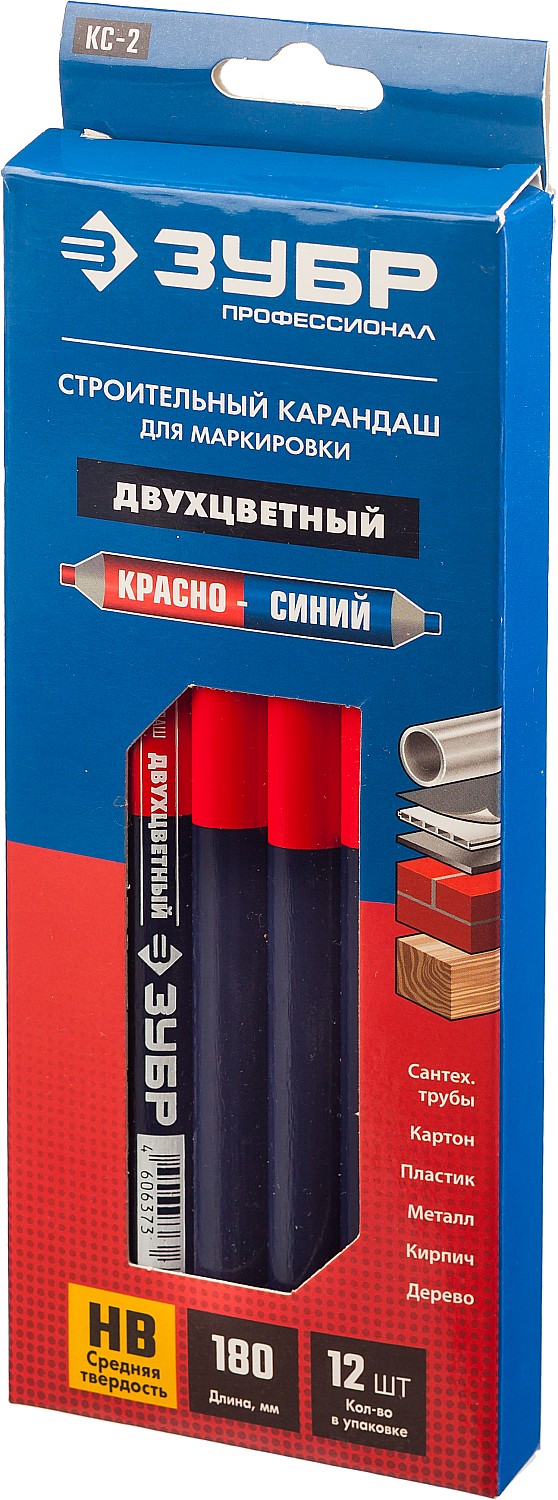 ЗУБР КС-2 180 мм, HB, двухцветный строительный карандаш (06310) — фото 5