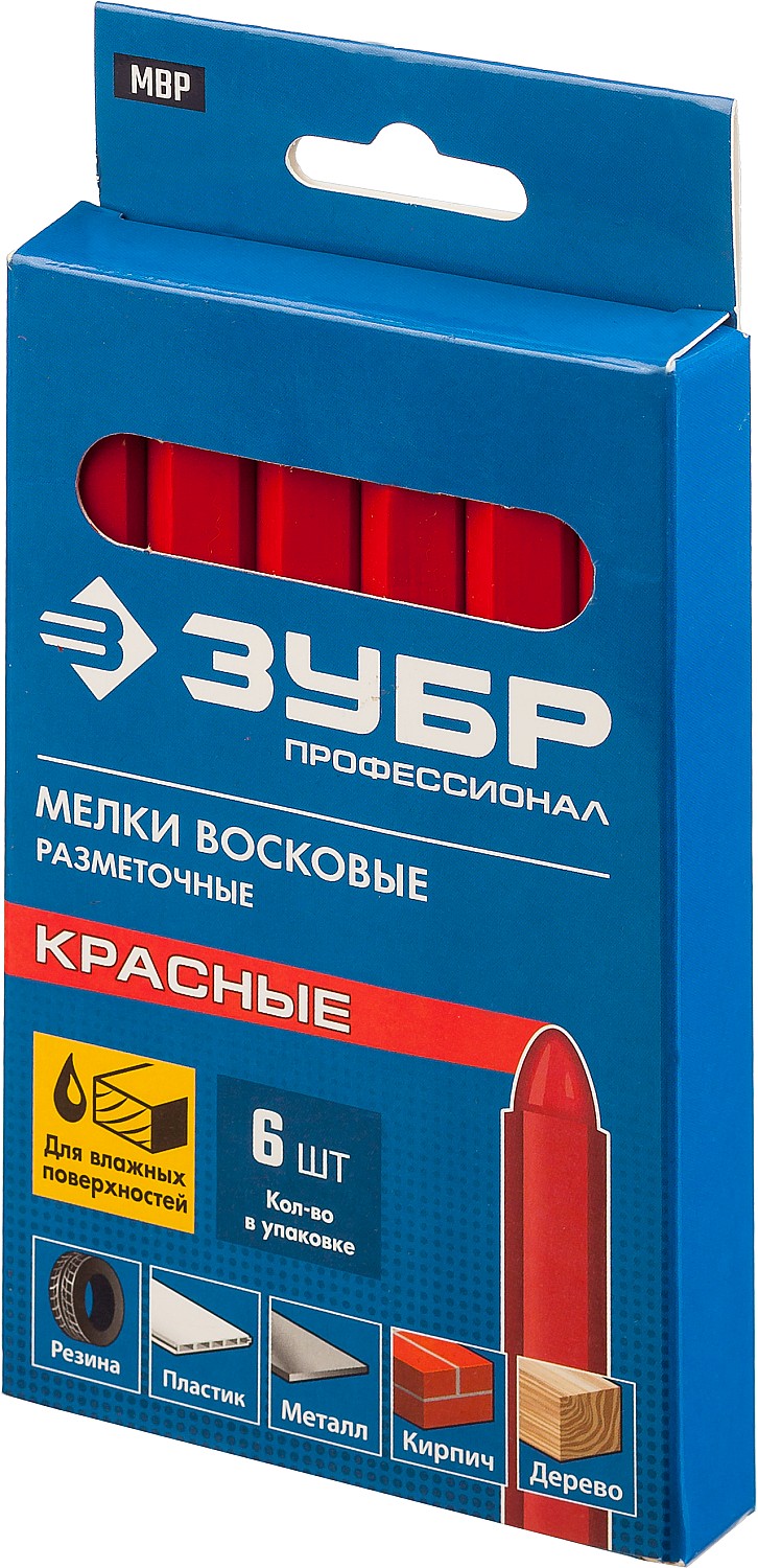 ЗУБР красные, 6 шт, разметочные восковые мелки (06330-3) — фото 4
