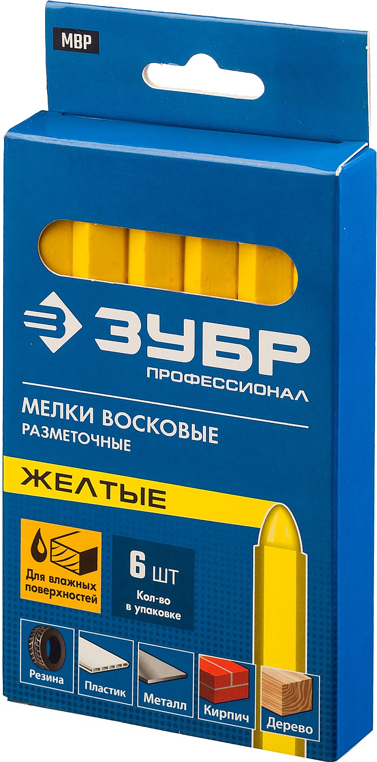 ЗУБР желтые, 6 шт, разметочные восковые мелки (06330-5) — фото 4