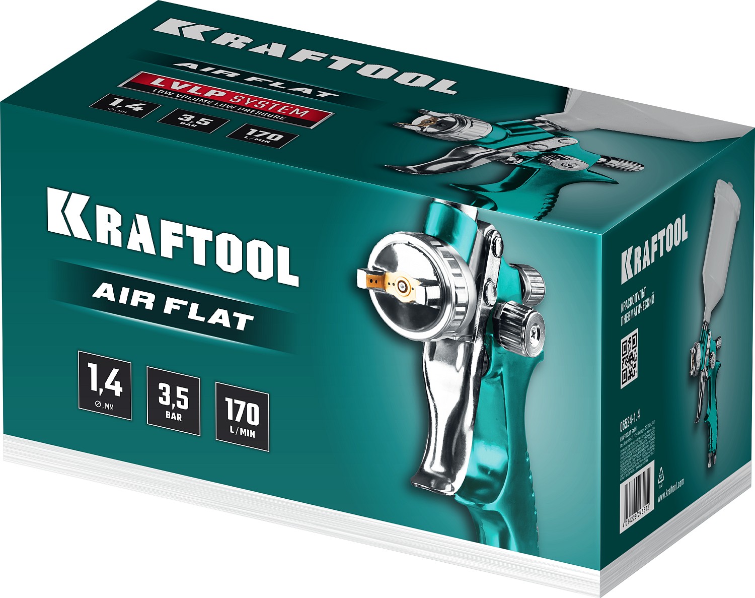 KRAFTOOL AirFlat, LVLP, 1.4 мм, пневматический краскопульт с верхним бачком (06524-1.4) — фото 6