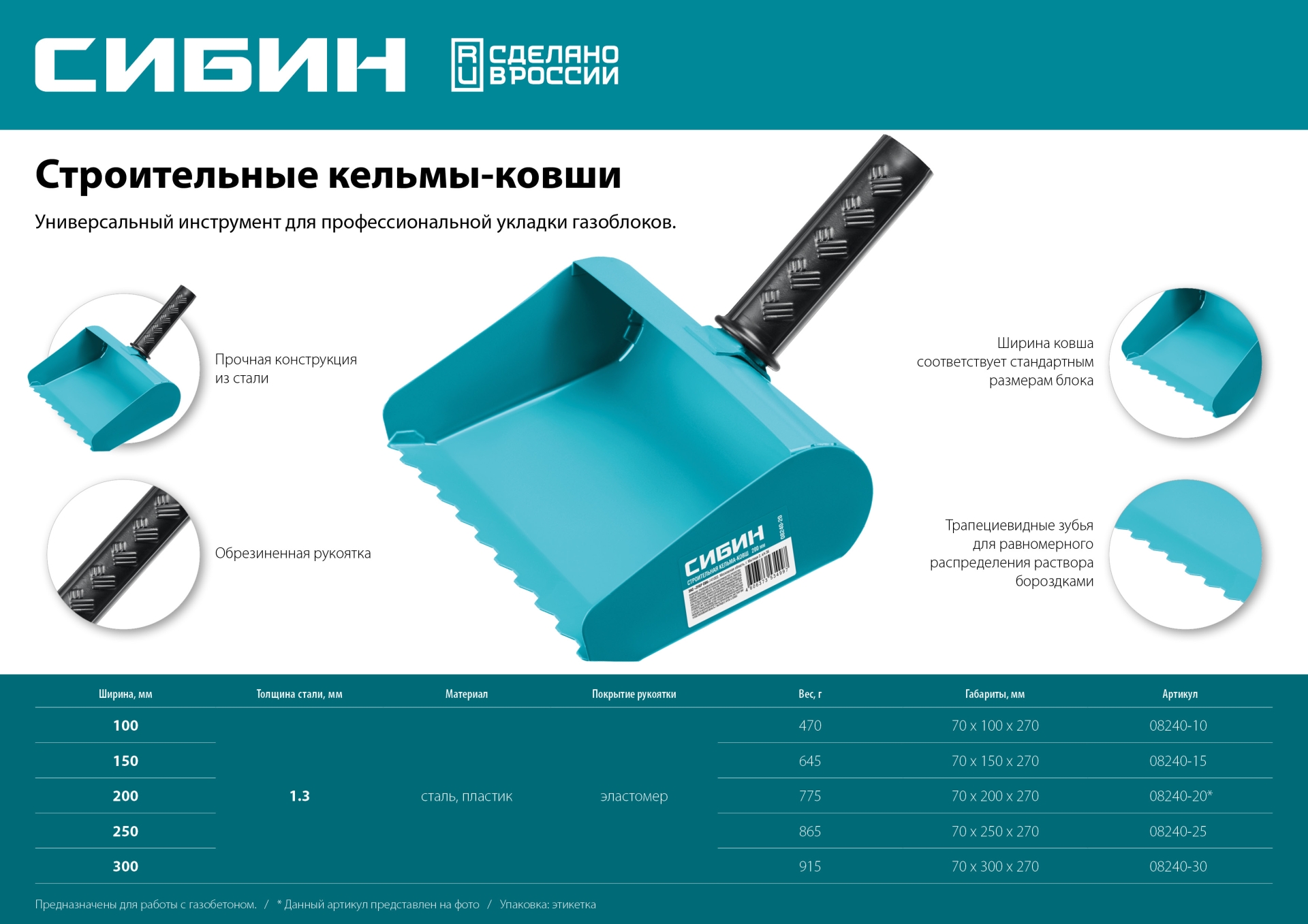 СИБИН 200 мм, строительная кельма-ковш (08240-20) — фото 6