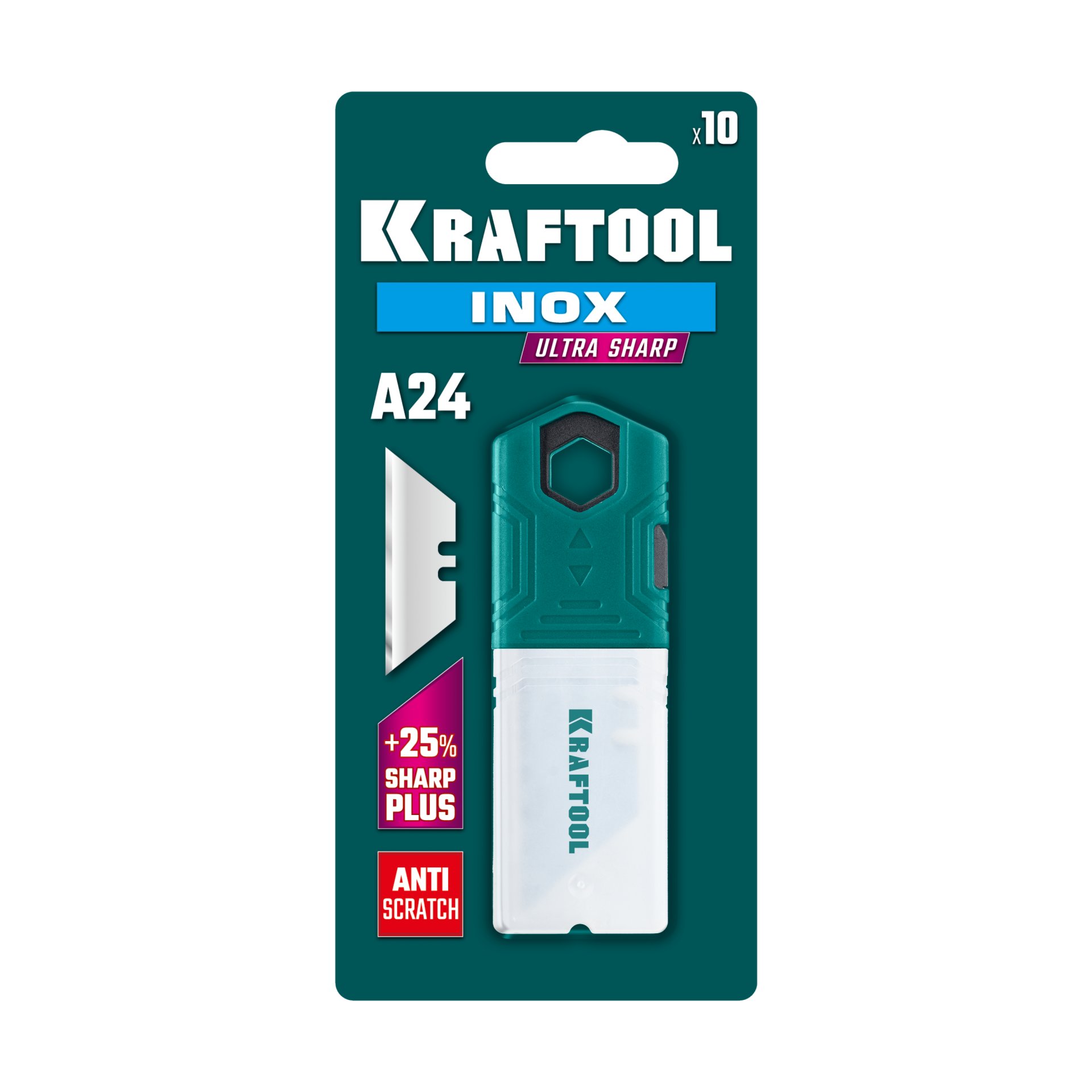 KRAFTOOL INOX-A24, 10 шт, нержавеющие трапециевидные лезвия (09626-S10) — фото 2