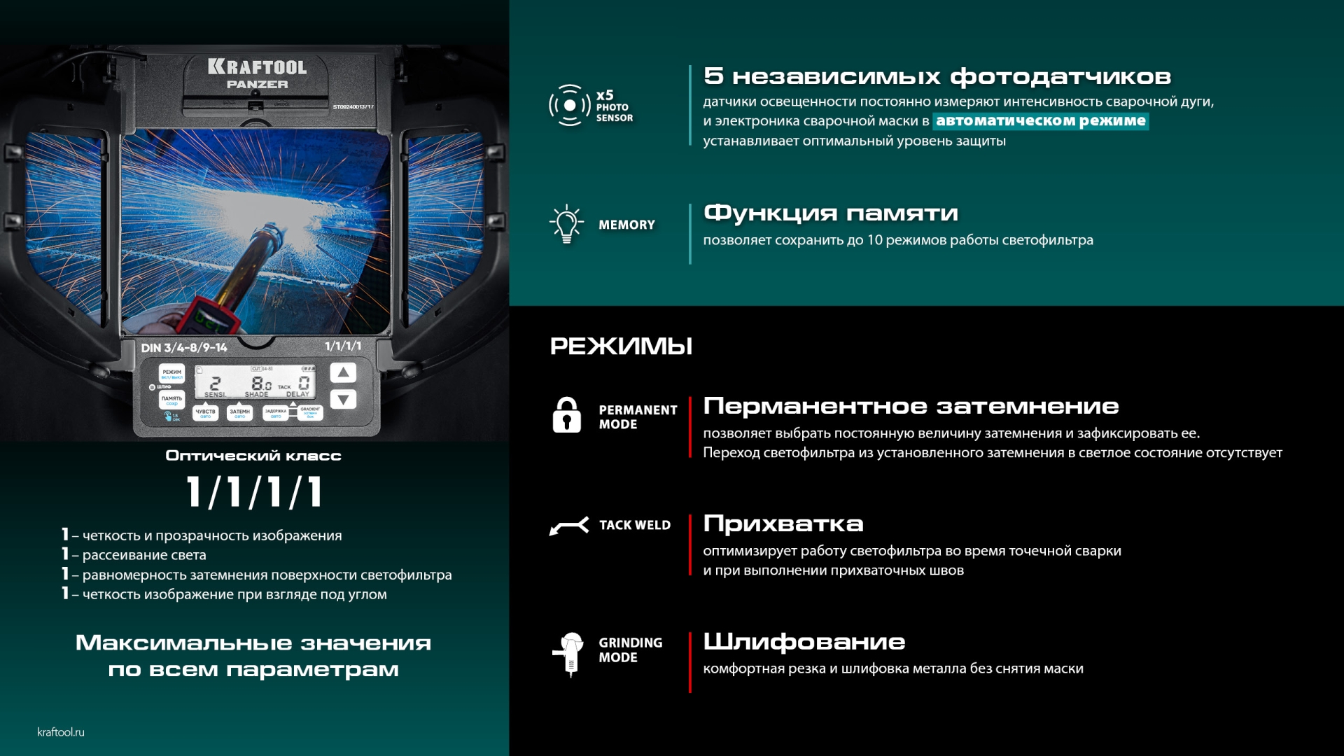 KRAFTOOL PANZER хамелеон, с панорамным трёхсторонним светофильтром, затемнение 3/4-8/9-14, маска сварщика (11061) — фото 14