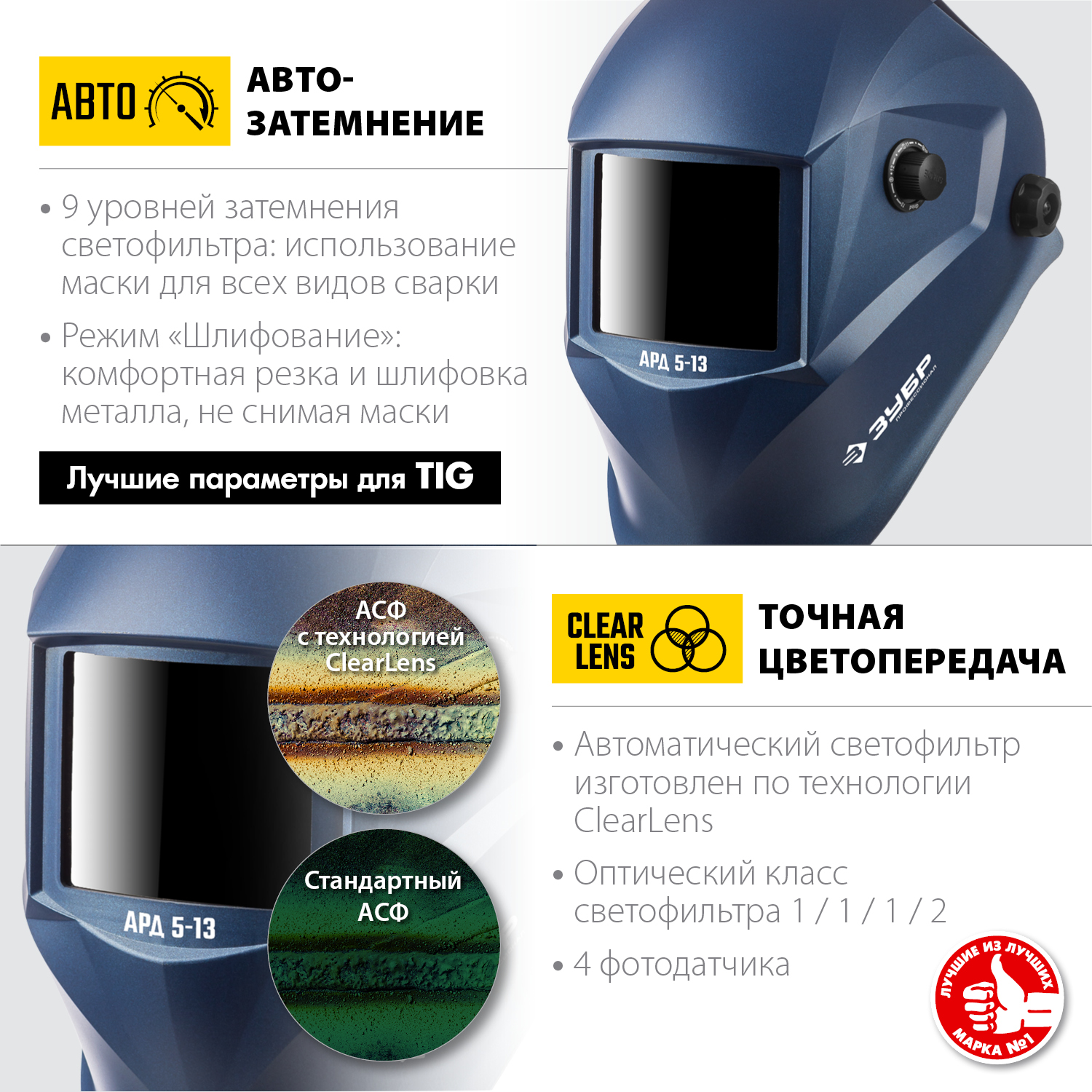 ЗУБР АРД 5-13, хамелеон, затемнение 4/5-8/9-13, маска сварщика, Профессионал (11070) — фото 2