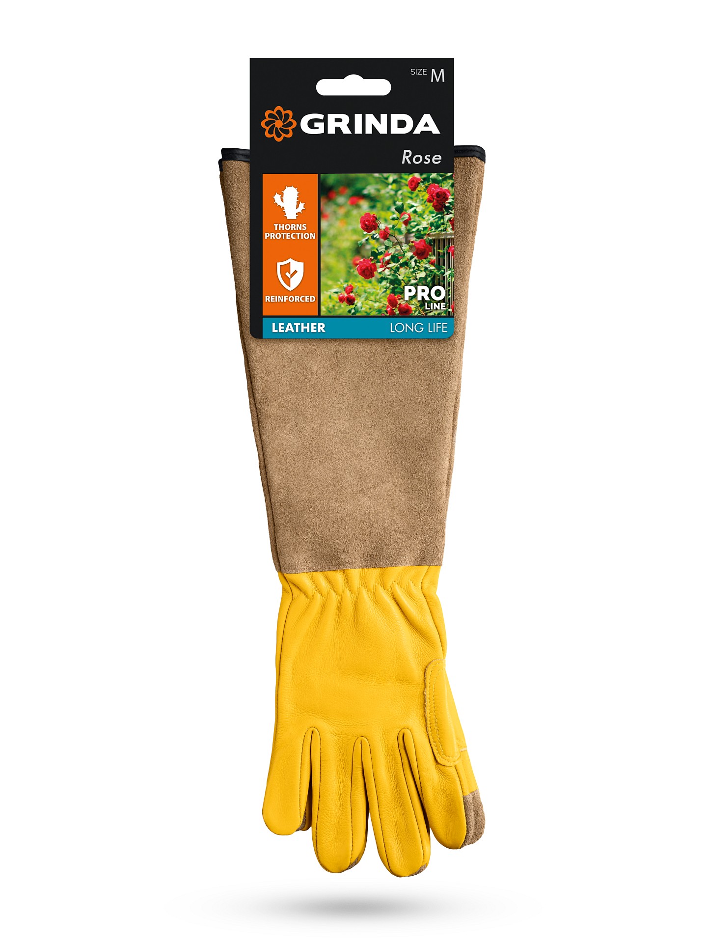 GRINDA ROSE, M (8), кожаные садовые перчатки для колючих кустарников с увеличенной крагой, усиленная ладонь и кончики пальцев, PRO Line (11303-M) — фото 3