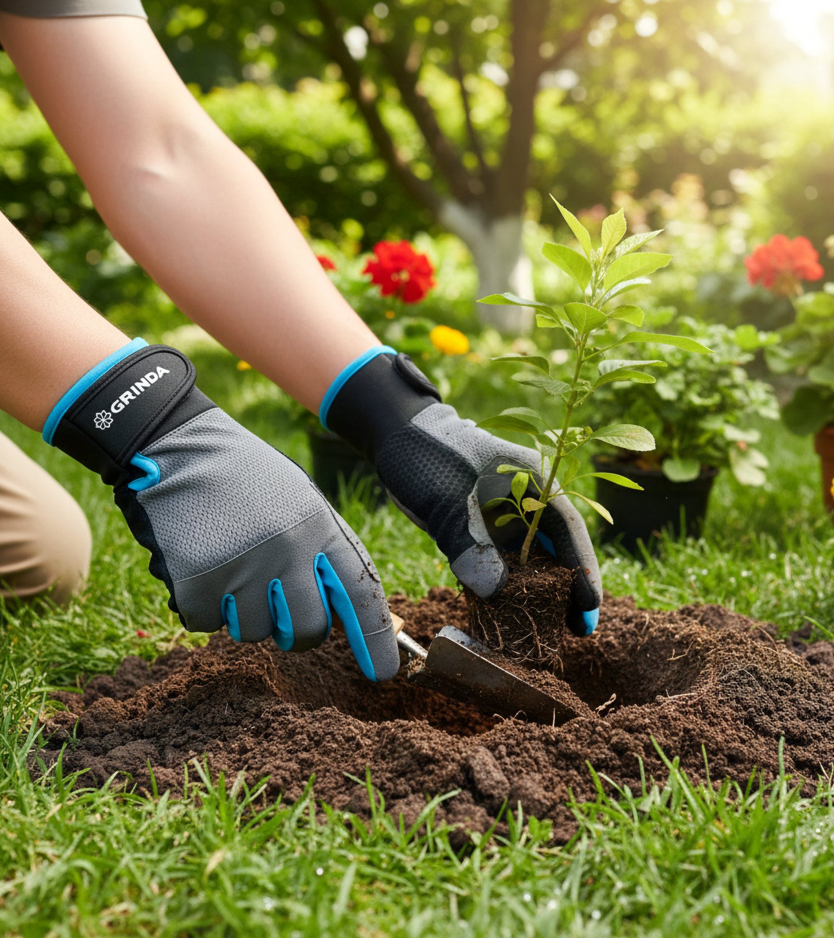 GRINDA FLORA, S (7), садовые перчатки из искусственной кожи с усиленным наладонником и кончиками пальцев, противоскользящие, PRO Line (1138-S) — фото 2