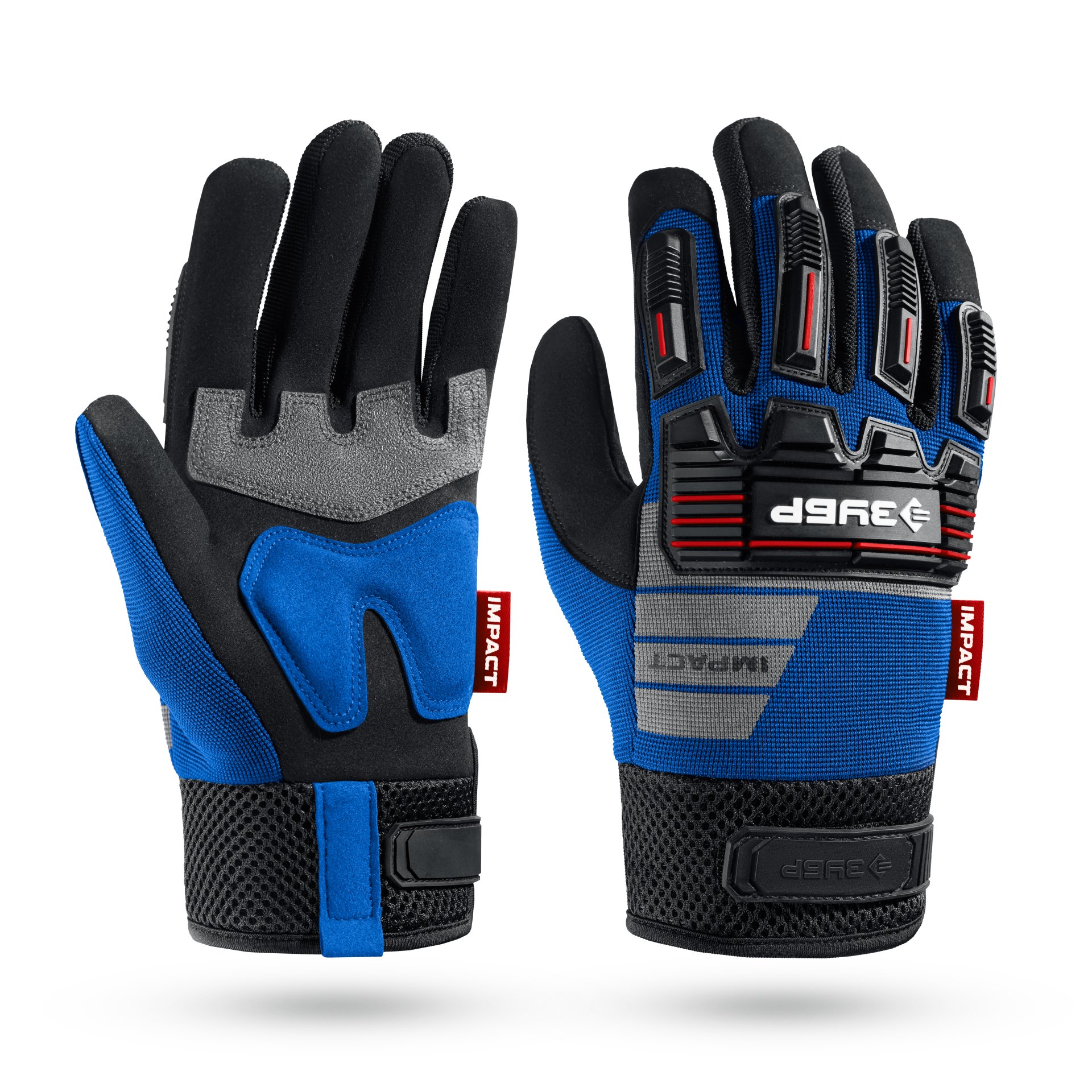 ЗУБР IMPACT р.L (9), синие, профессиональные комбинированные перчатки, антивибрационные, противоударные, Профессионал (11476-L)