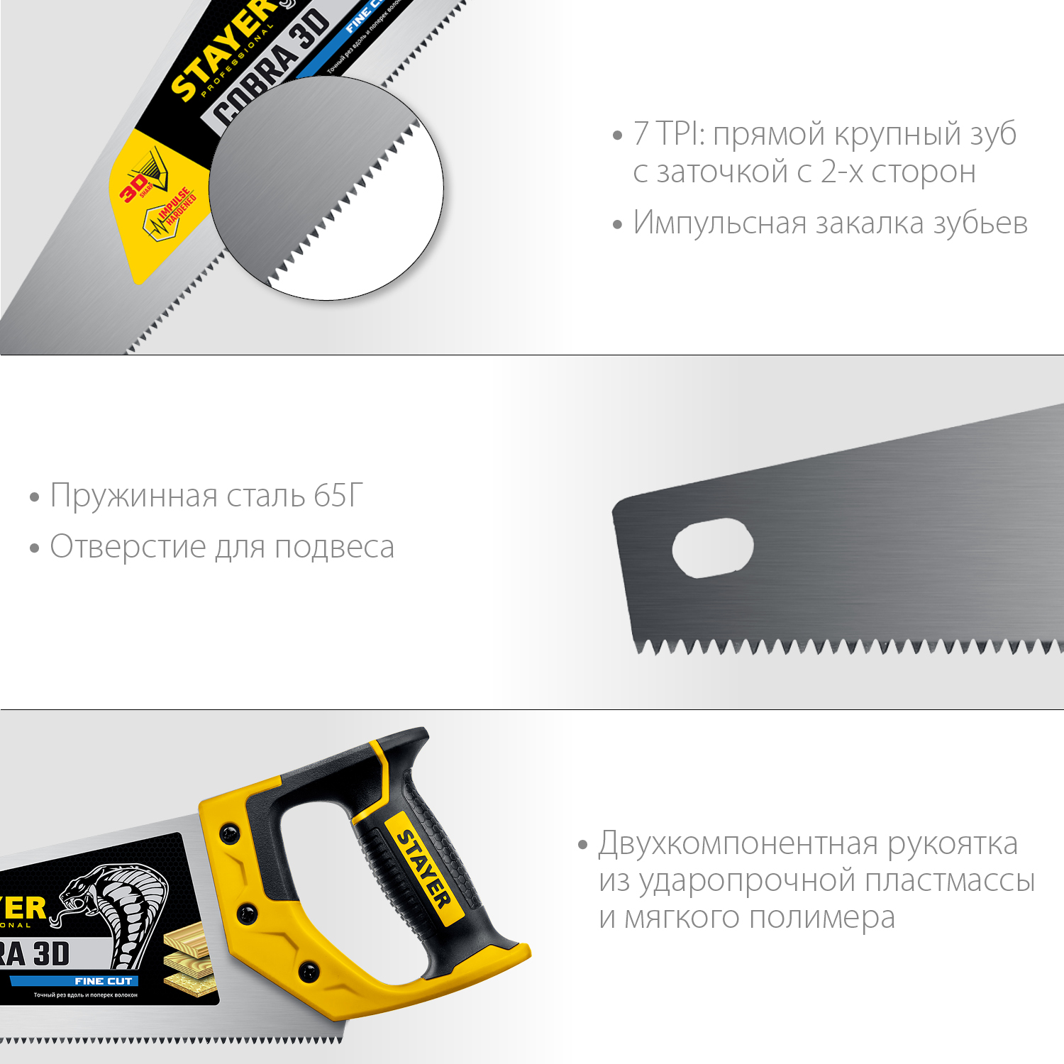 STAYER Cobra 3D, 400 мм, универсальная ножовка, Professional (1512-40) — фото 3