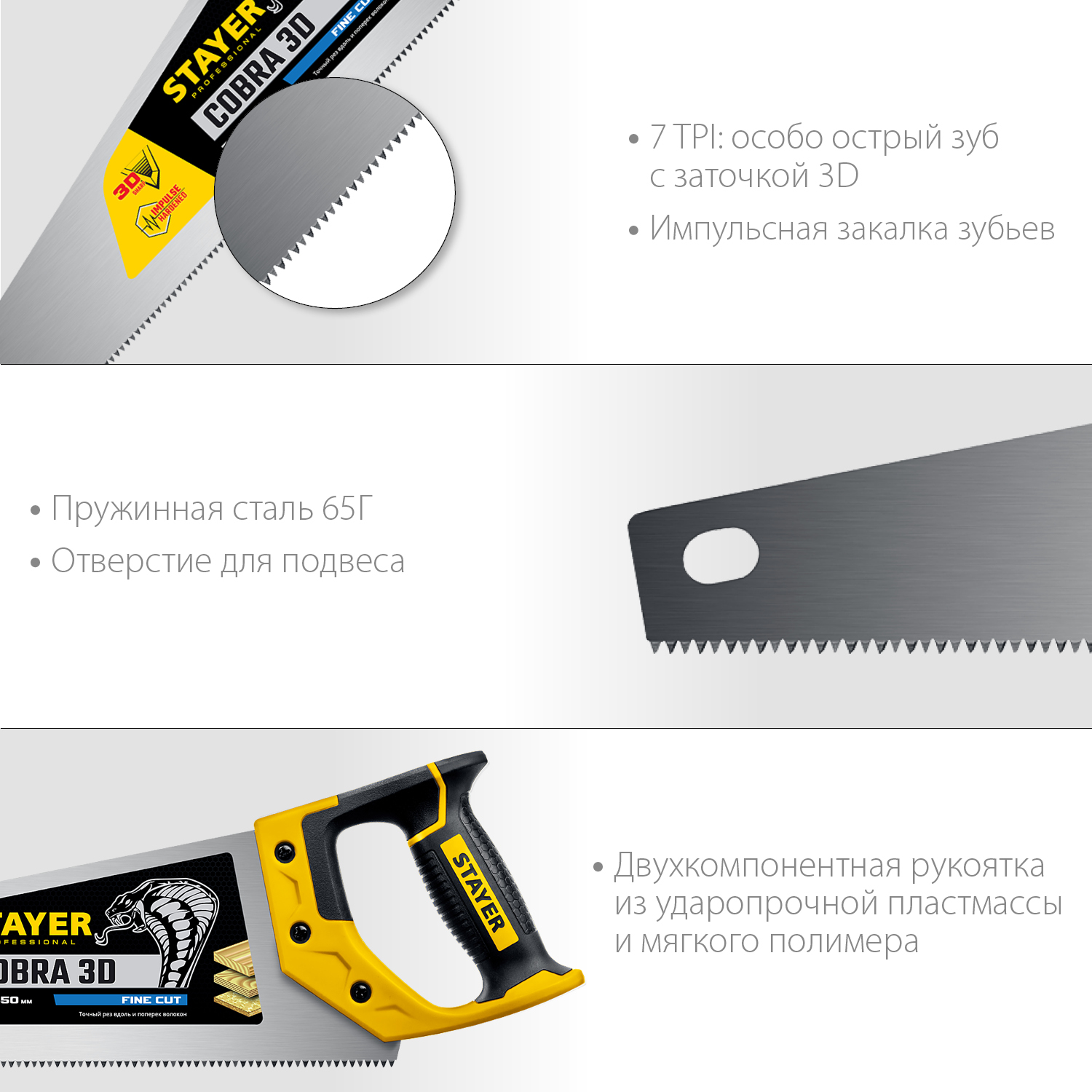 STAYER Cobra 3D, 450 мм, универсальная ножовка, Professional (1512-45) — фото 3