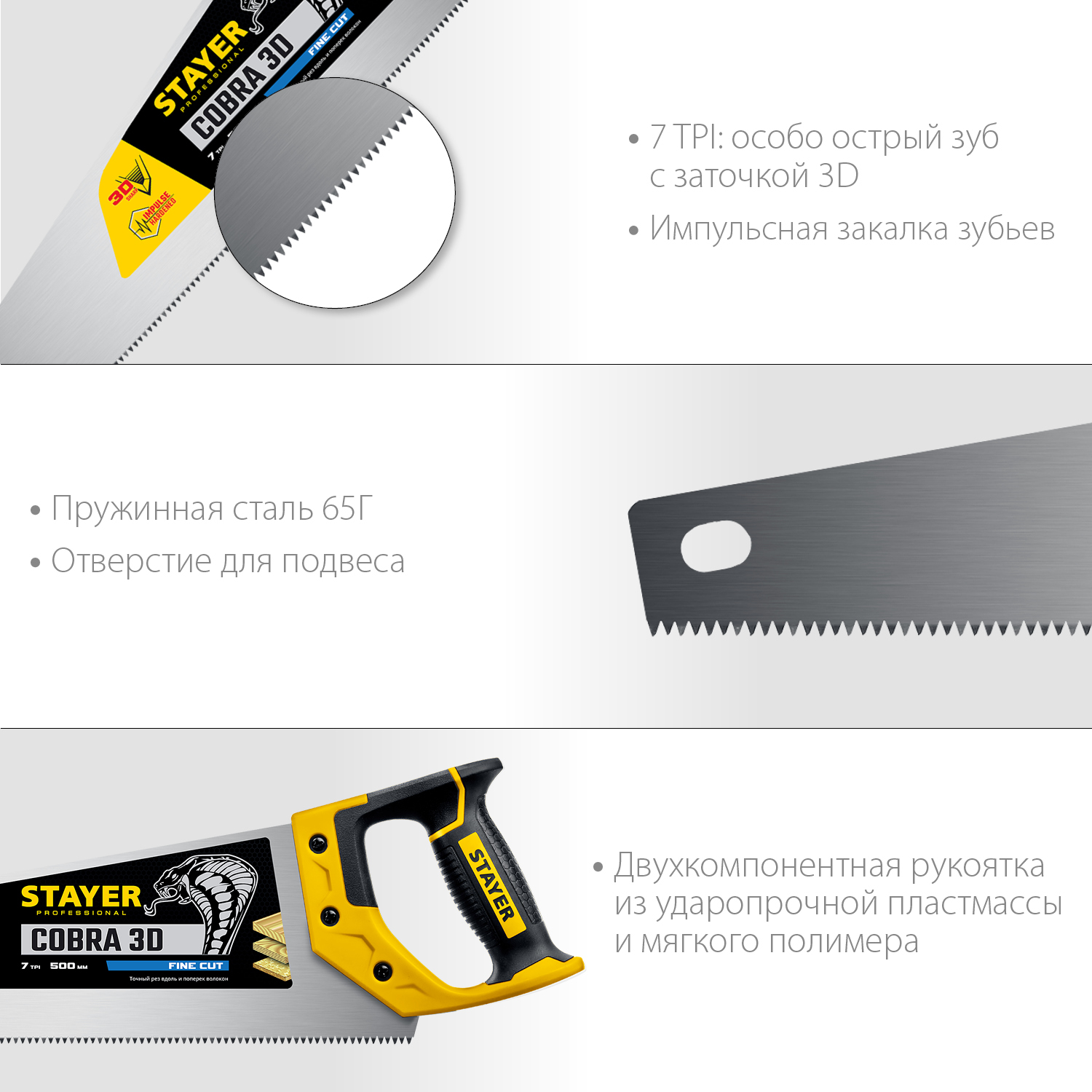 STAYER Cobra 3D, 500 мм, универсальная ножовка, Professional (1512-50) — фото 3