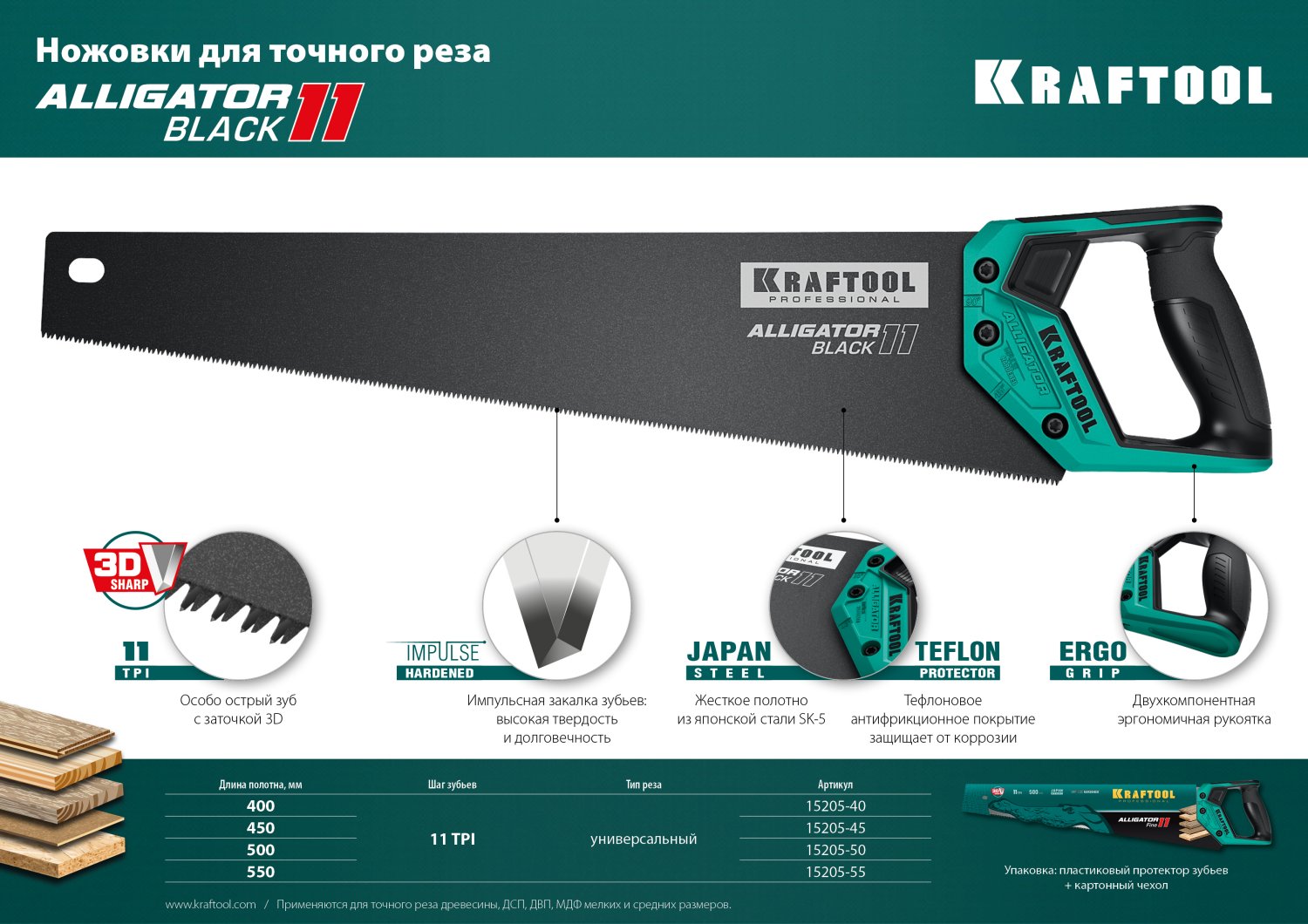KRAFTOOL Alligator Black 11, 400 мм, ножовка для точного реза (15205-40) — фото 10