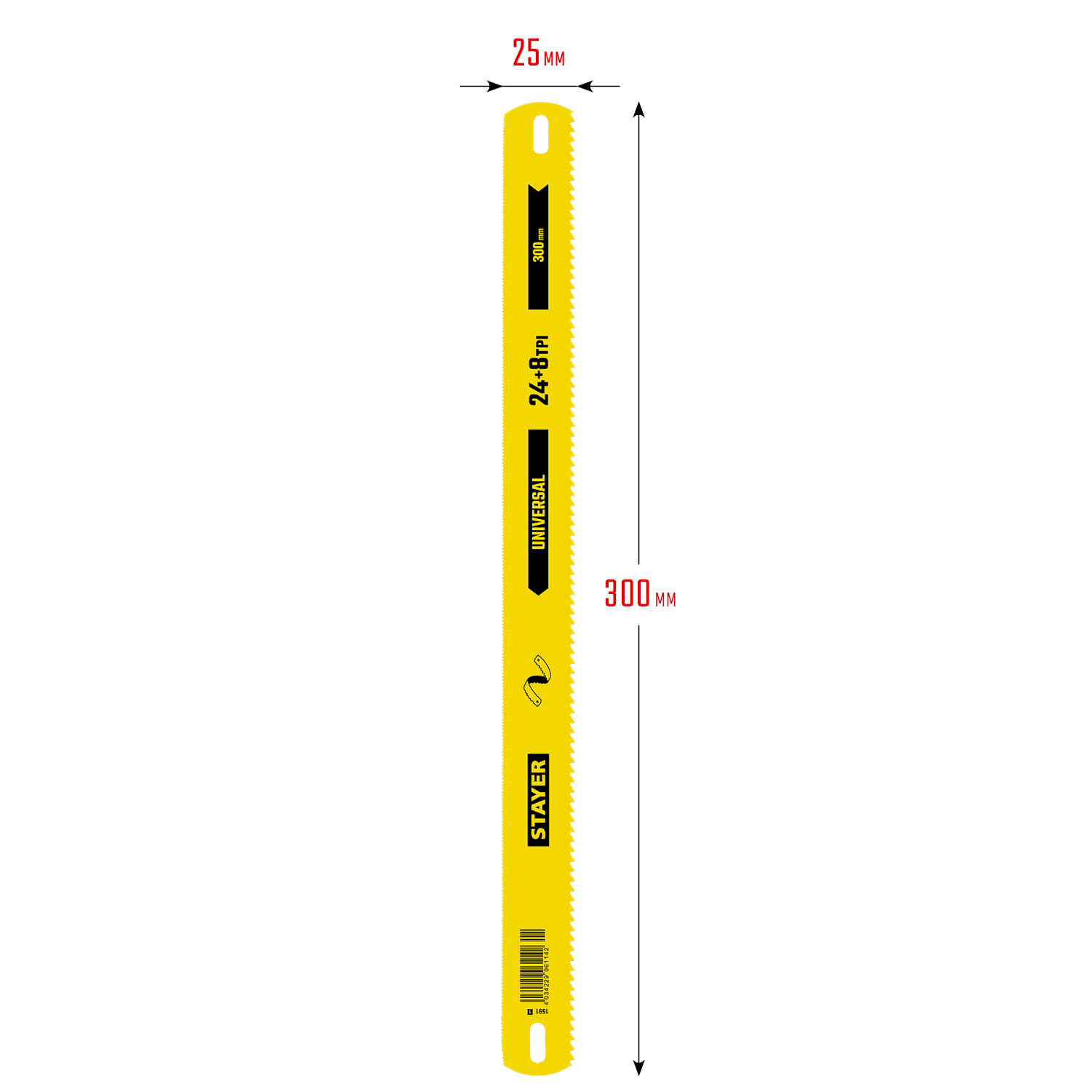STAYER Universal, 8 + 24 TPI, 25 х 300 мм, 1 шт, коробка 50 шт, универсальное двустороннее широкое полотно по дереву и металлу (1591) — фото 5