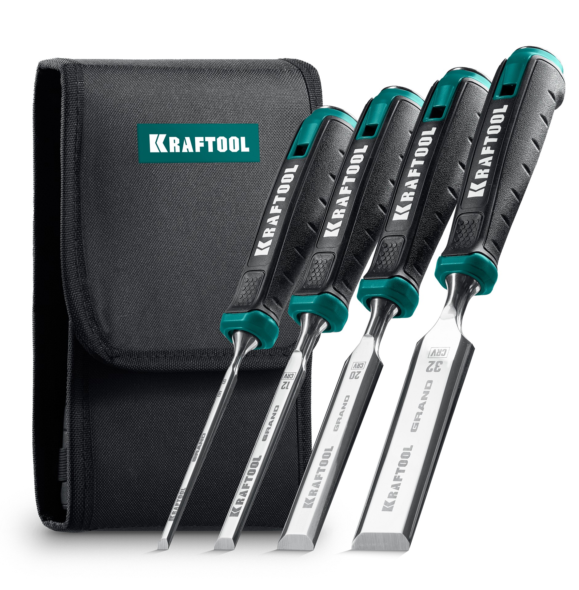 KRAFTOOL GRAND-4 набор стамесок-долот с двухкомпонентной рукояткой, 4 шт