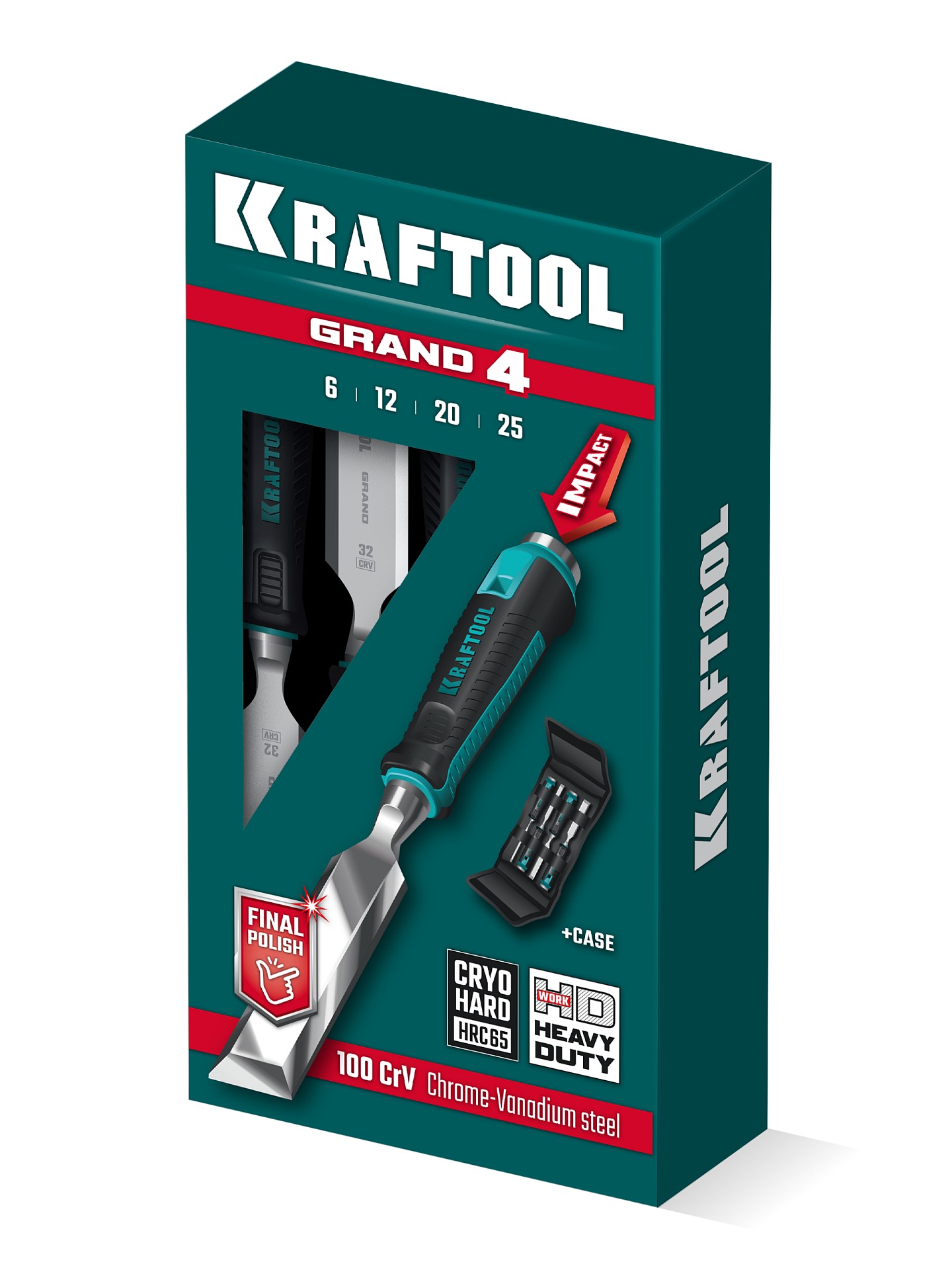 KRAFTOOL GRAND-4 набор стамесок-долот с двухкомпонентной рукояткой, 4 шт — фото 7