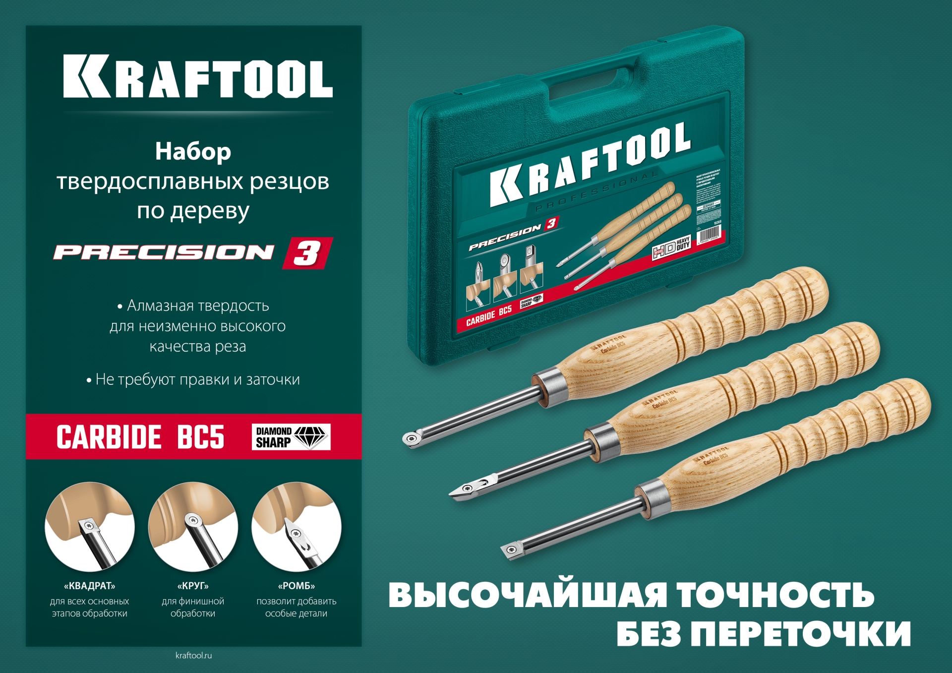 KRAFTOOL Precision-3, 3 предм., набор ручных резцов по дереву (18369) — фото 14