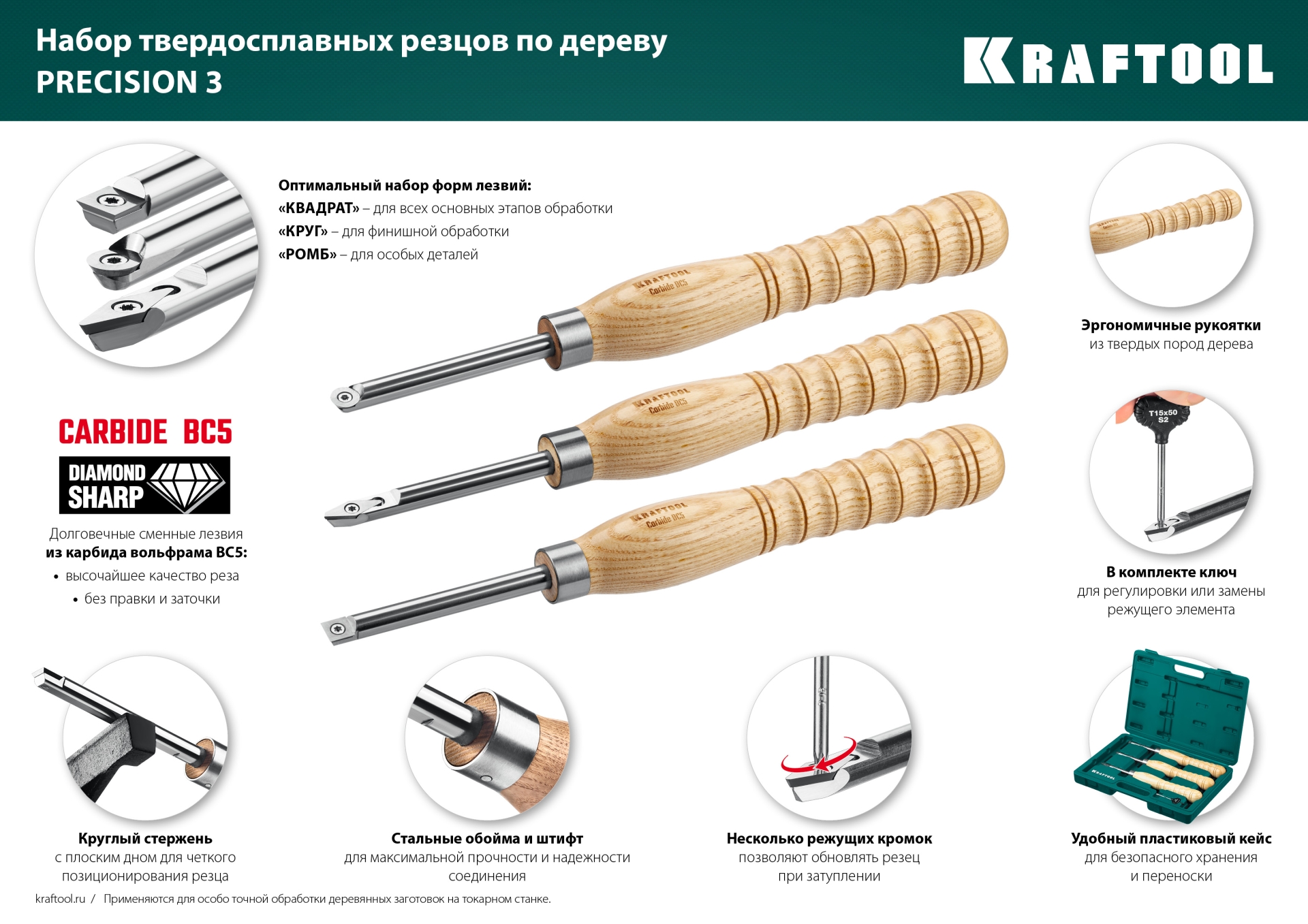 KRAFTOOL Precision-3, 3 предм., набор ручных резцов по дереву (18369) — фото 15