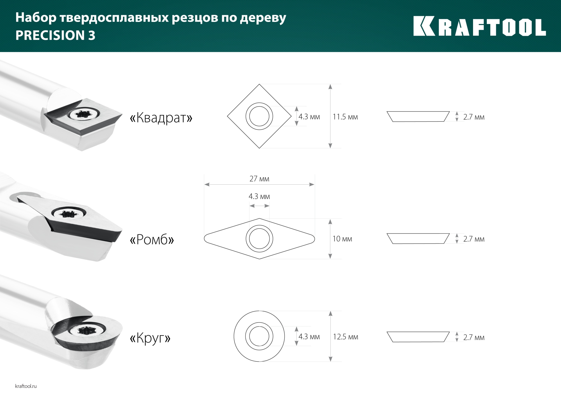 KRAFTOOL Precision-3, 3 предм., набор ручных резцов по дереву (18369) — фото 17