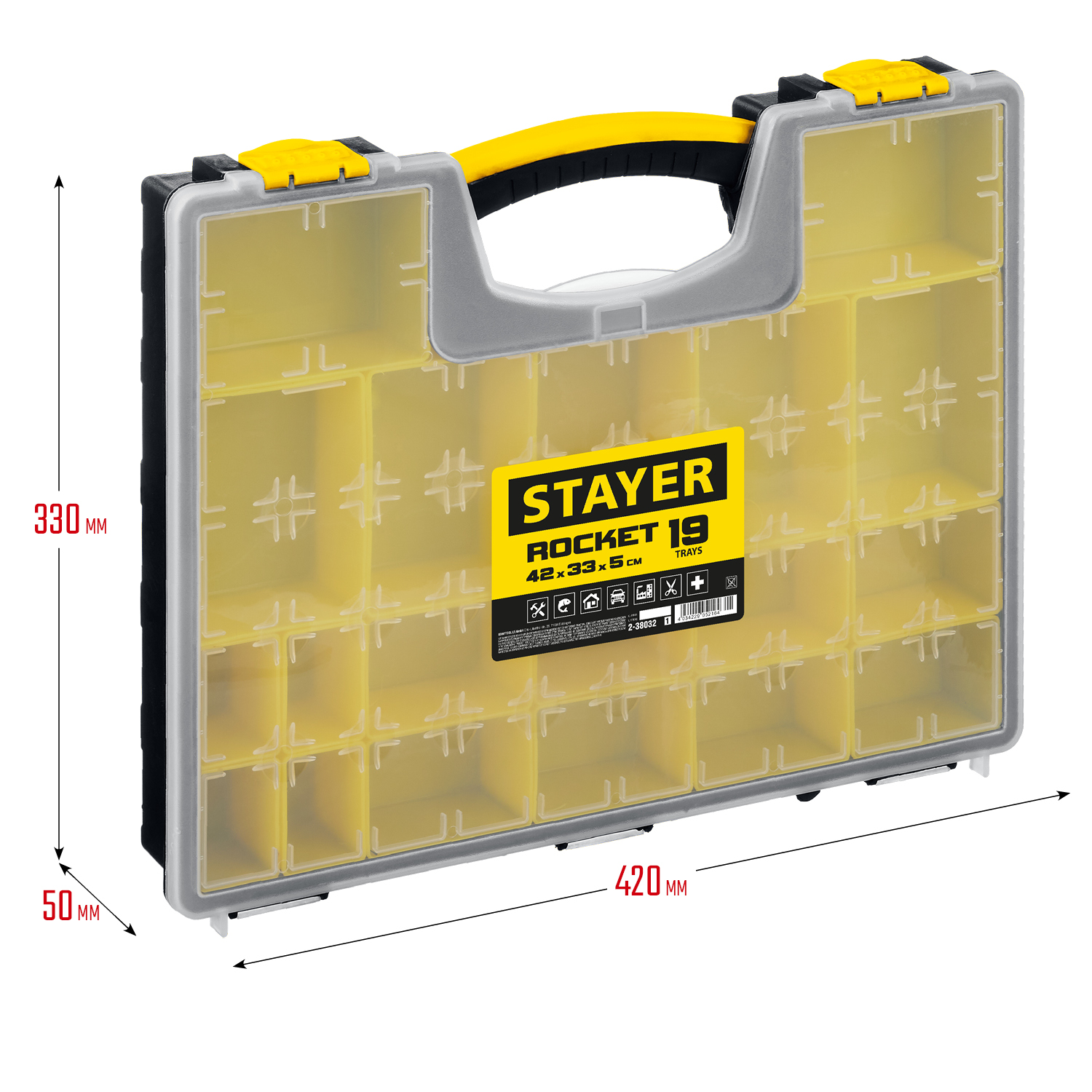 STAYER ROCKET-19, 420 x 330 x 50 мм, (16.5″), пластиковый органайзер с 19 съемными лотками (2-38032) — фото 4