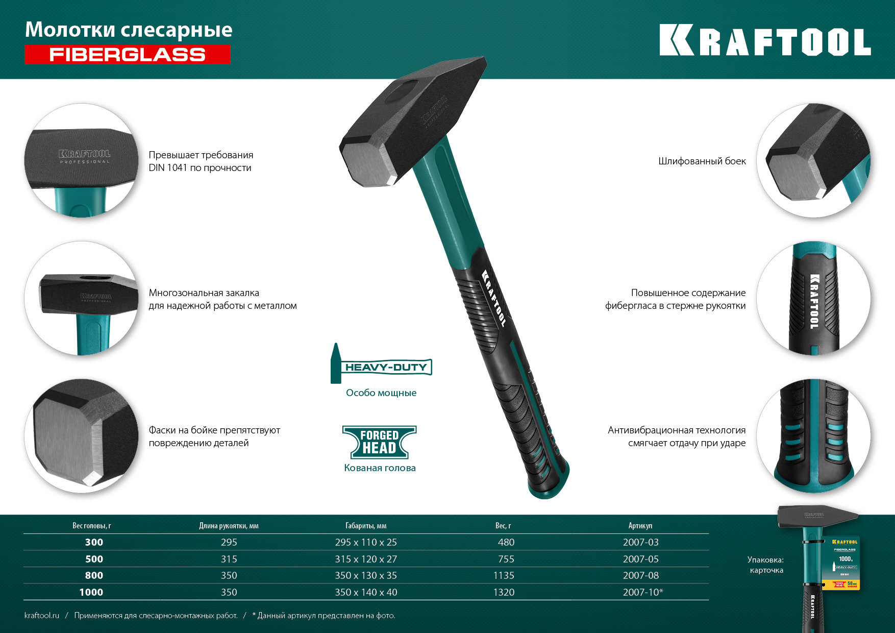 KRAFTOOL Fiberglass, 1000 г, слесарный молоток (2007-10) — фото 10