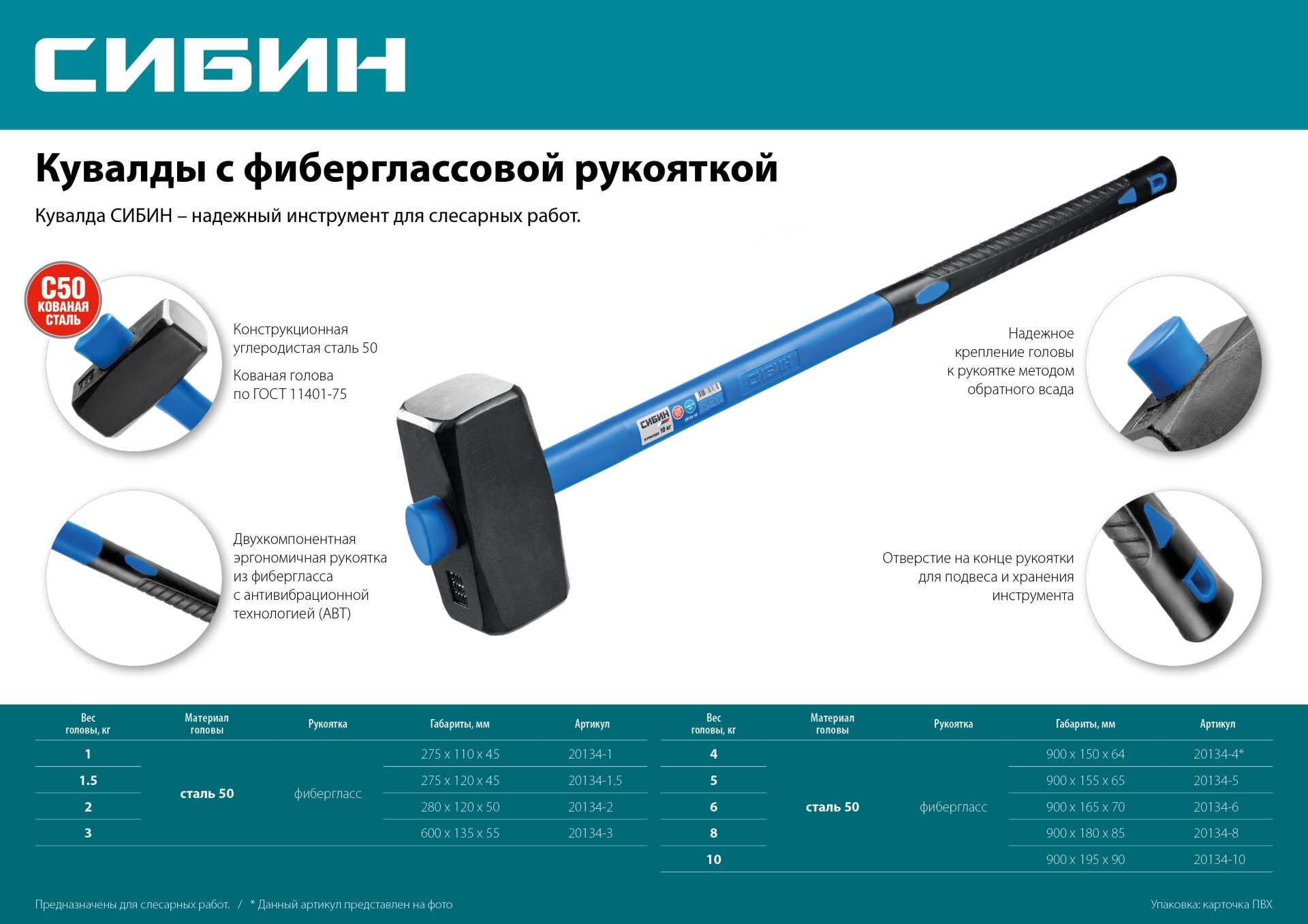 СИБИН 4 кг, кувалда с удлинённой фиберглассовой рукояткой (20134-4) — фото 7