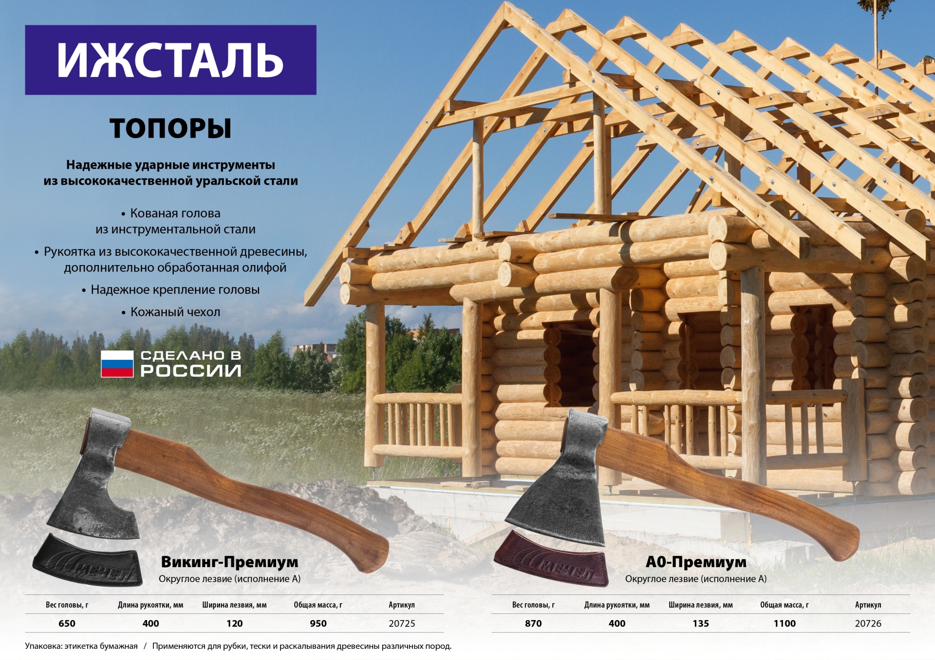 Ижсталь-ТНП Викинг-Премиум, 650/950 г, 400 мм, кованый топор (20725) — фото 2