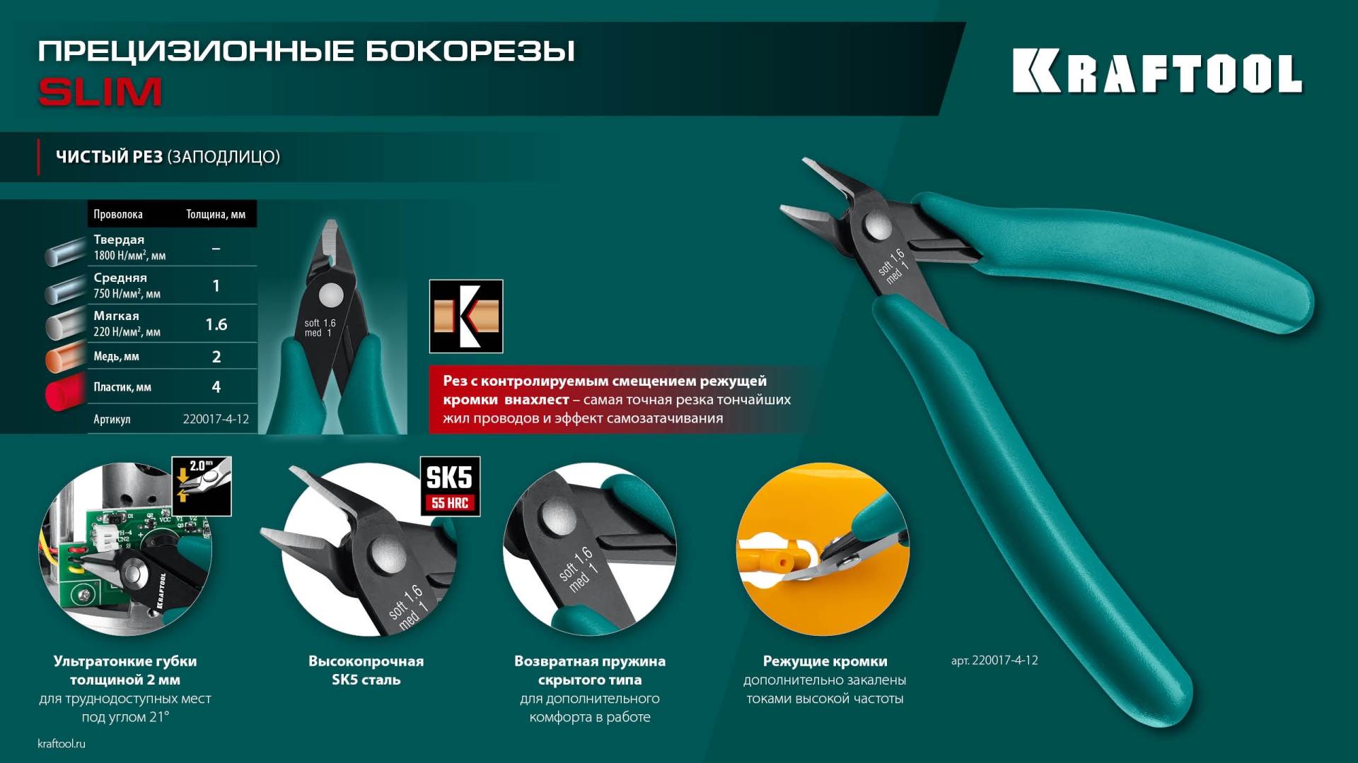 KRAFTOOL Kraft Mini, 125 мм, прецизионные бокорезы (220017-4-12) — фото 14