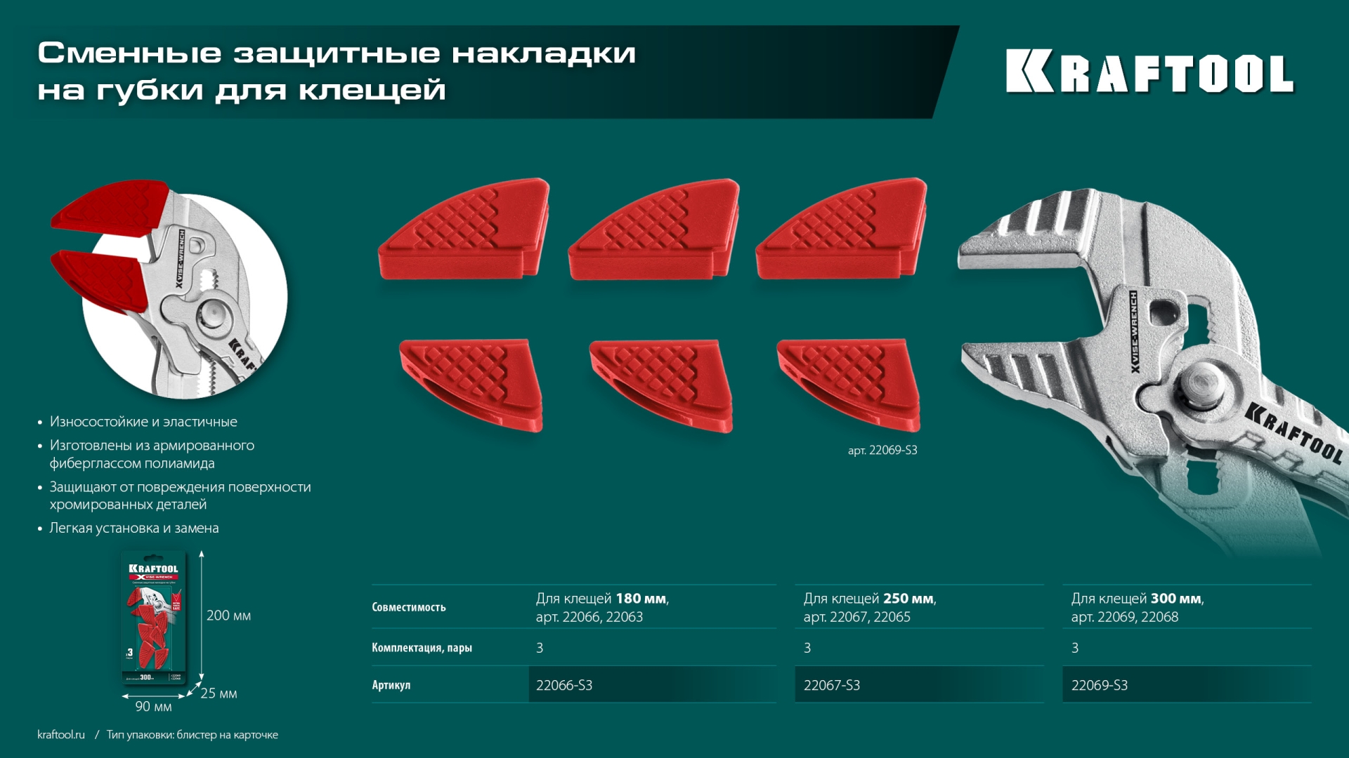 KRAFTOOL Vise-Wrench сменные защитные накладки на губки, для клещей 250 мм, набор из 3-х пар (22067-S3) — фото 13
