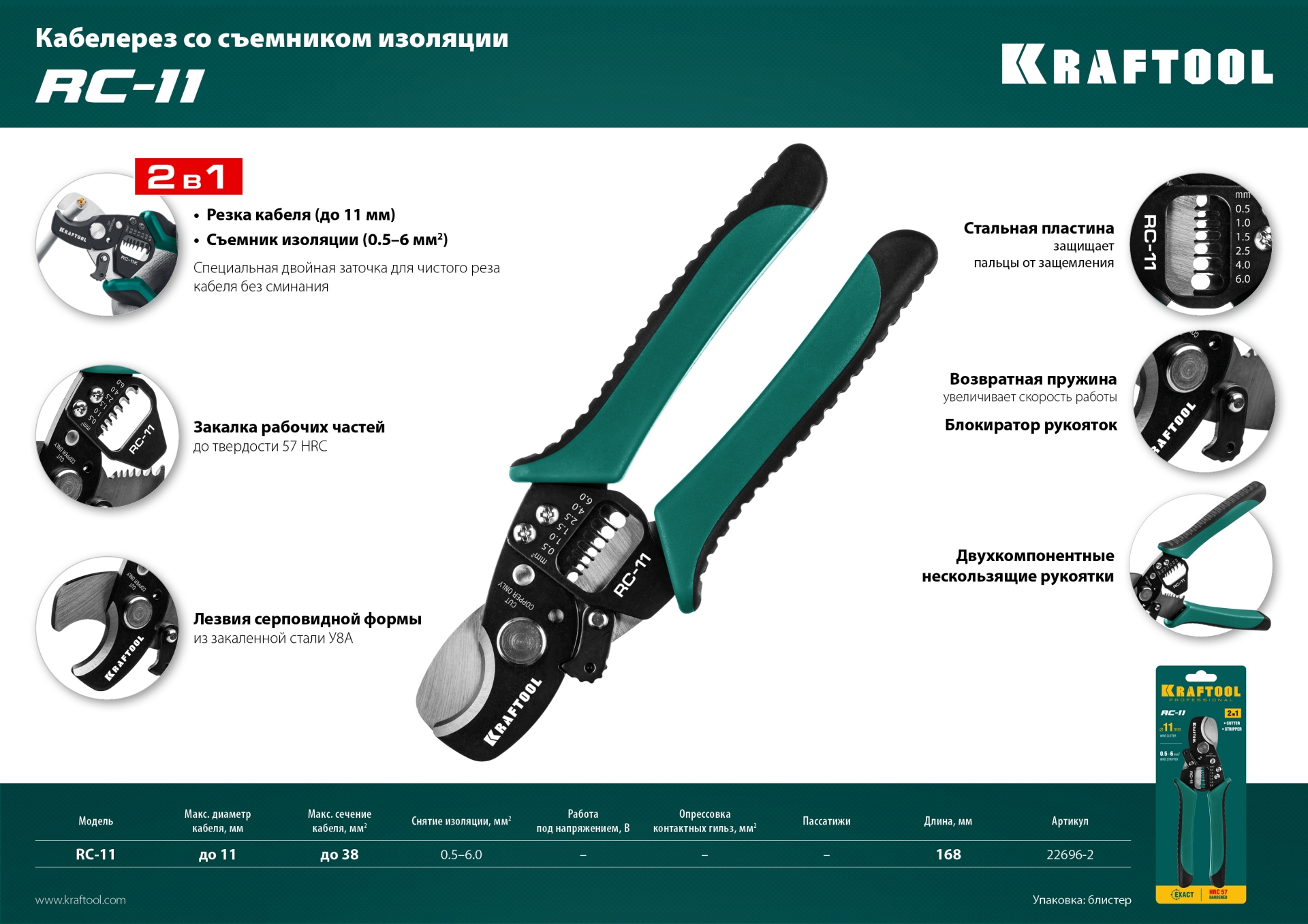 KRAFTOOL RC-11, 2 в 1, кабельные ножницы (22696-2) — фото 6