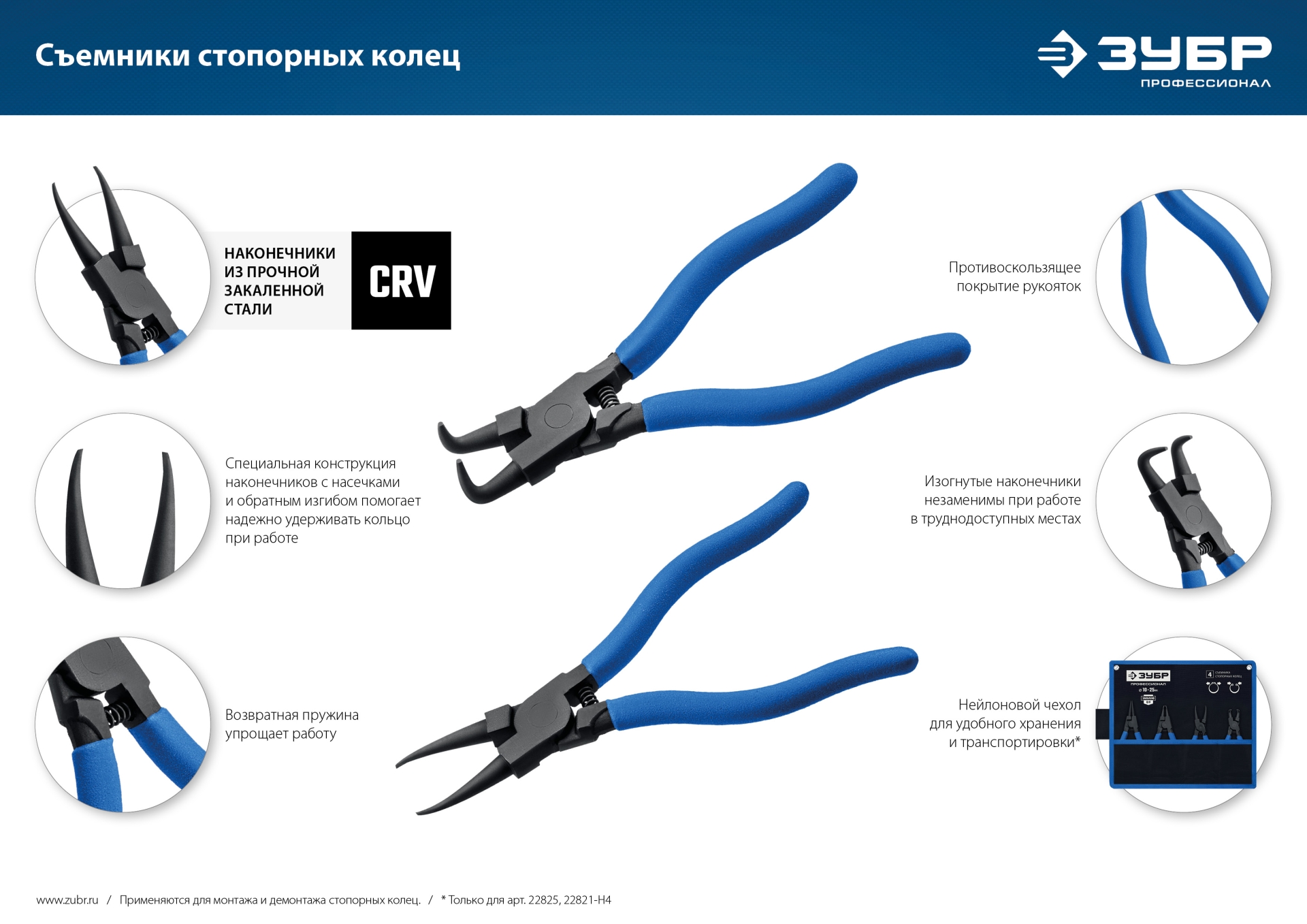 ЗУБР 180 мм, прямые губки, внешний съемник стопорных колец, Профессионал (22821-3) — фото 8