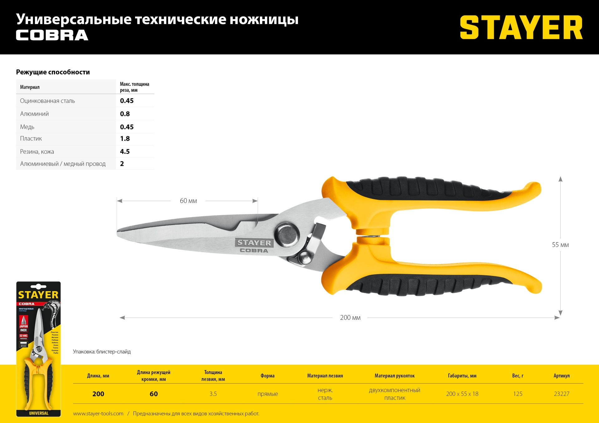 STAYER COBRA, 200 мм, Универсальные технические ножницы, Professional (23227) — фото 18