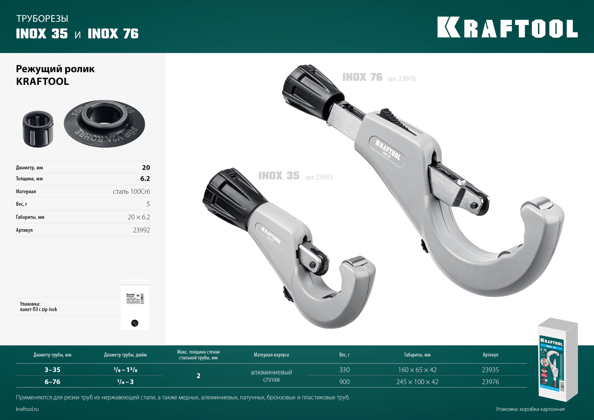 KRAFTOOL режущий ролик для трубореза INOX-30, INOX-35 и INOX-76 (арт. 23932, 23935, 23976) (23992) — фото 4