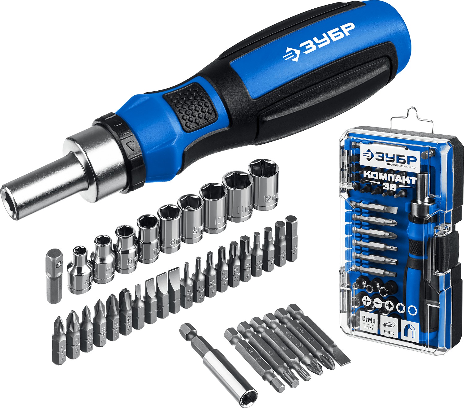 ЗУБР Компакт-38, 38 предм., реверсивная отвертка с насадками, Профессионал (25165-H38)