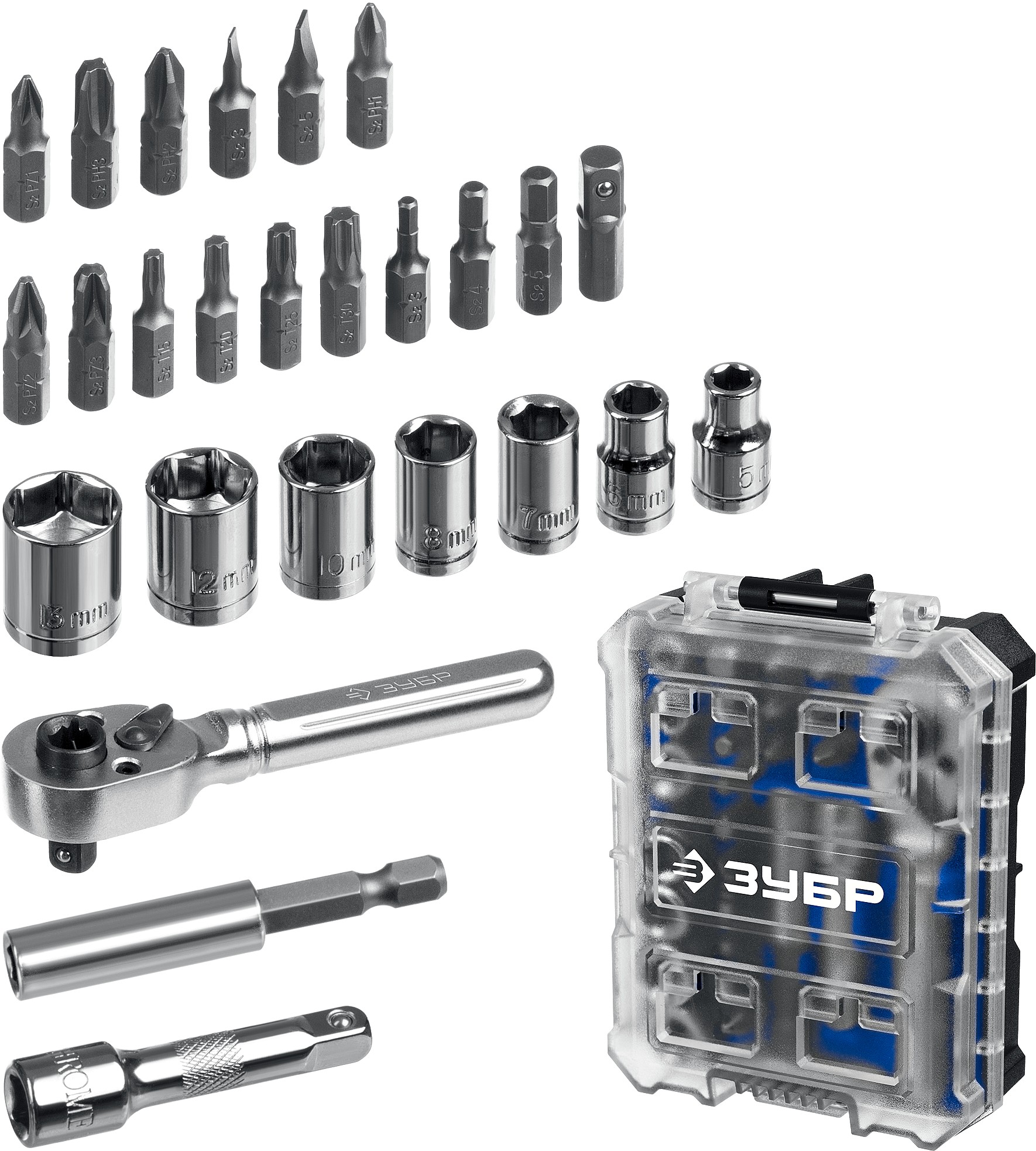 ЗУБР Компакт 26 предм., система стыковки Z-БОКС, набор: трещотка с насадками, Профессионал (25172)