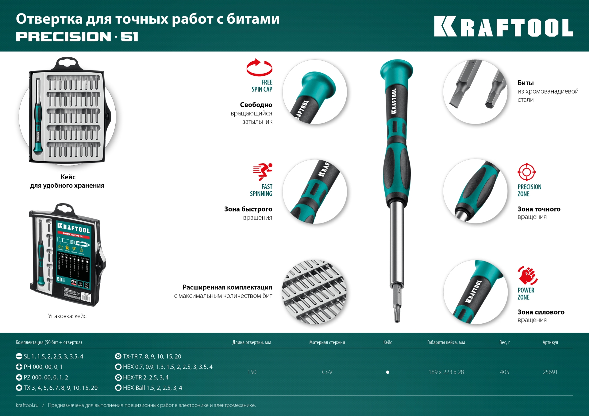 KRAFTOOL Precision-51, 51 предм., для точных работ, отвертка (25691) — фото 13