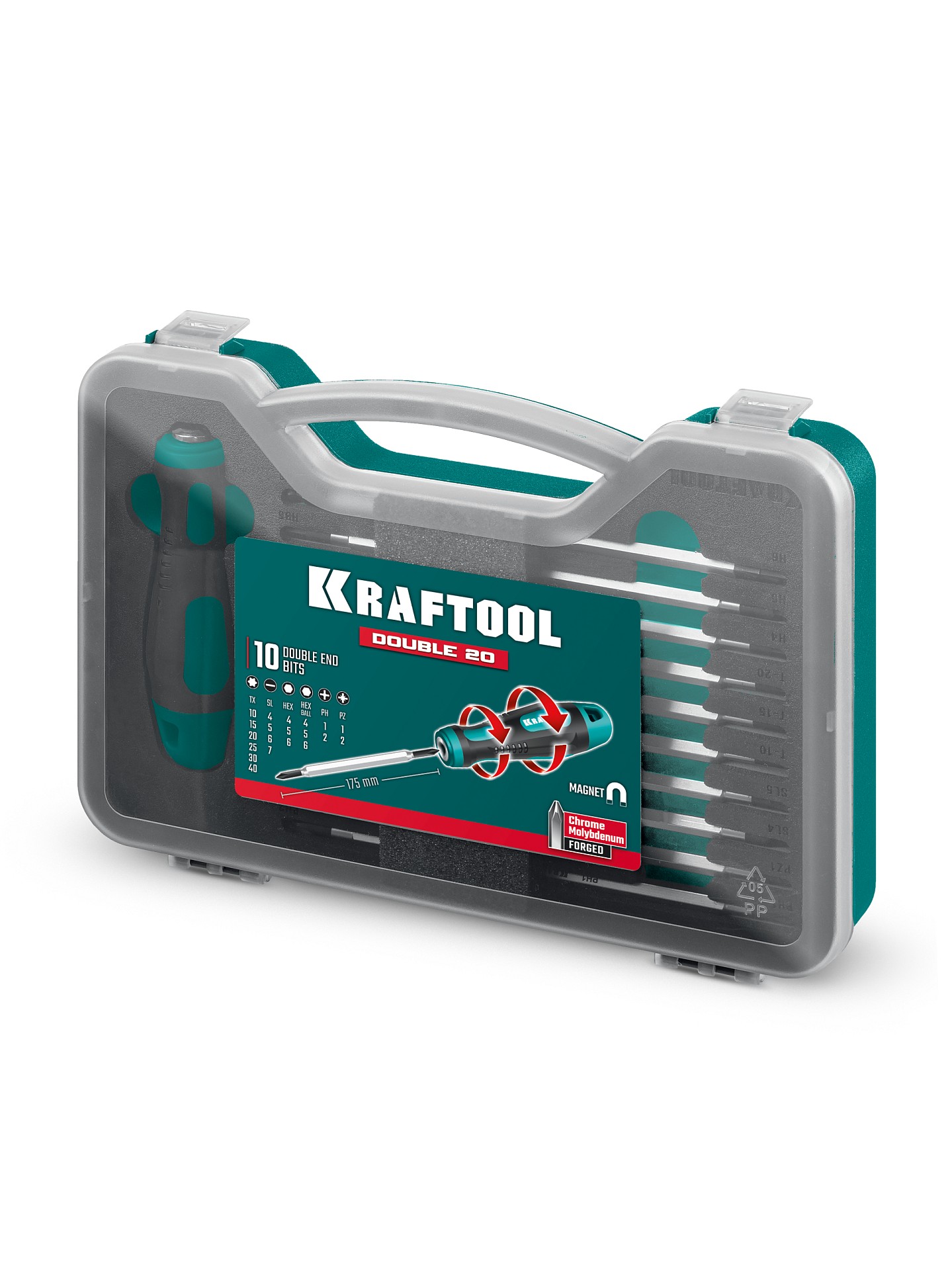 KRAFTOOL Double 20, 20 шт, набор: отвертка с переставными стержнями (25817) — фото 8