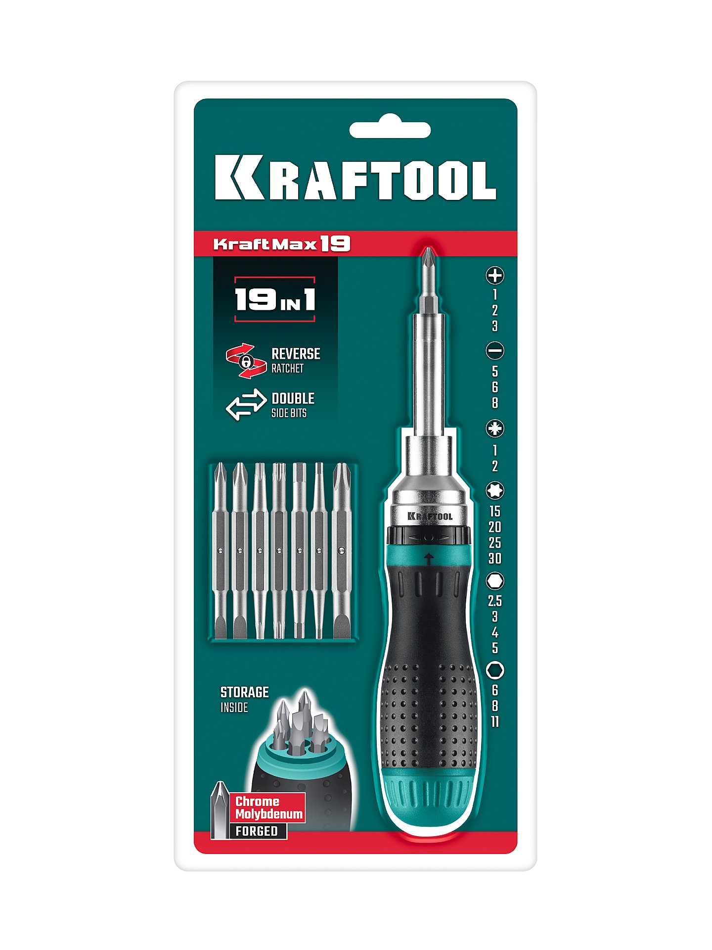 KRAFTOOL 19-в-1 KraftMax 19, Реверсивная отвертка с битами (25862) — фото 5