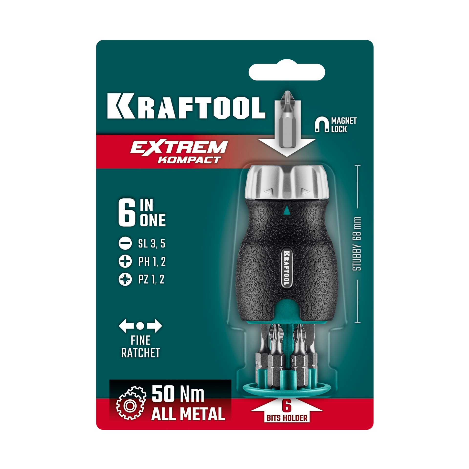 KRAFTOOL EXTREM Kompakt набор: реверсивная отвертка с битами 6 шт (25877) — фото 4