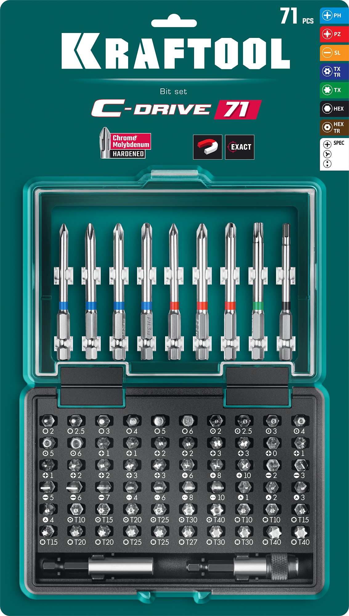KRAFTOOL C-Drive 71, 71 шт, набор многофункциональных бит (26067-H71) — фото 4