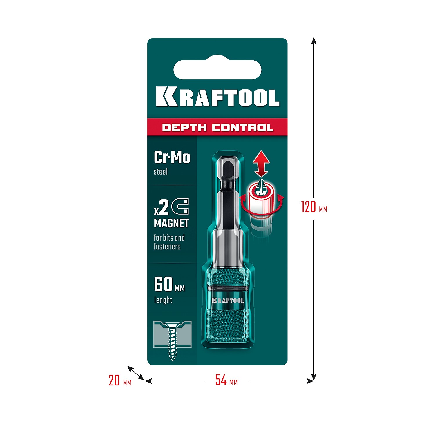 KRAFTOOL Depth Control, 60 мм, адаптер с регулировкой глубины вкручивания крепежа (26764) — фото 8