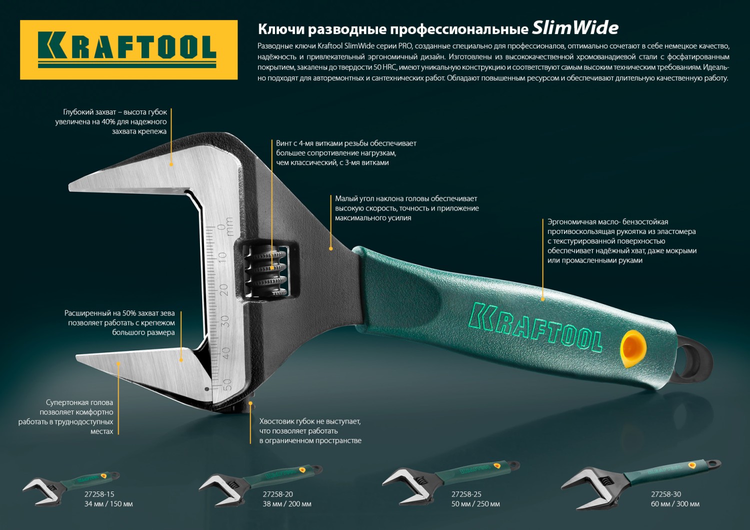 KRAFTOOL SlimWide, 150/34 мм, разводной ключ (27258-15) — фото 3